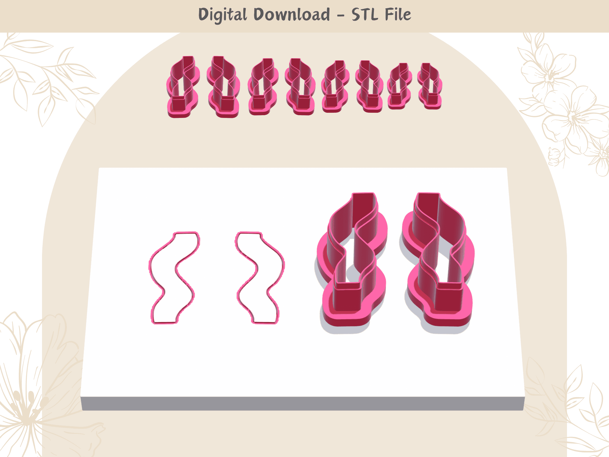Abstract Boho Shape Clay Cutter for Polymer Clay | Digital STL File | Clay Tools | 4 Sizes Summer 3d model
