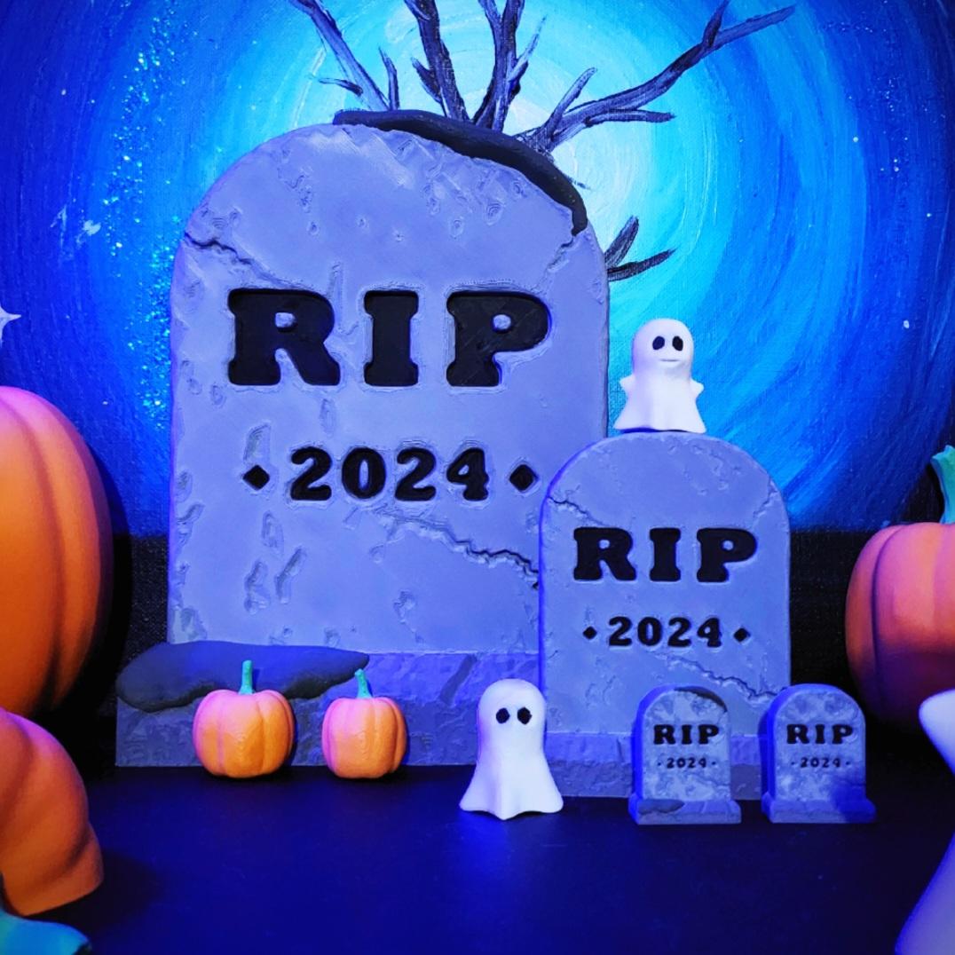 Weathered 'RIP 2024' Headstone Stand-Up Tabletop Decoration Set :: HALLOWEEN 2024 ] 3d model