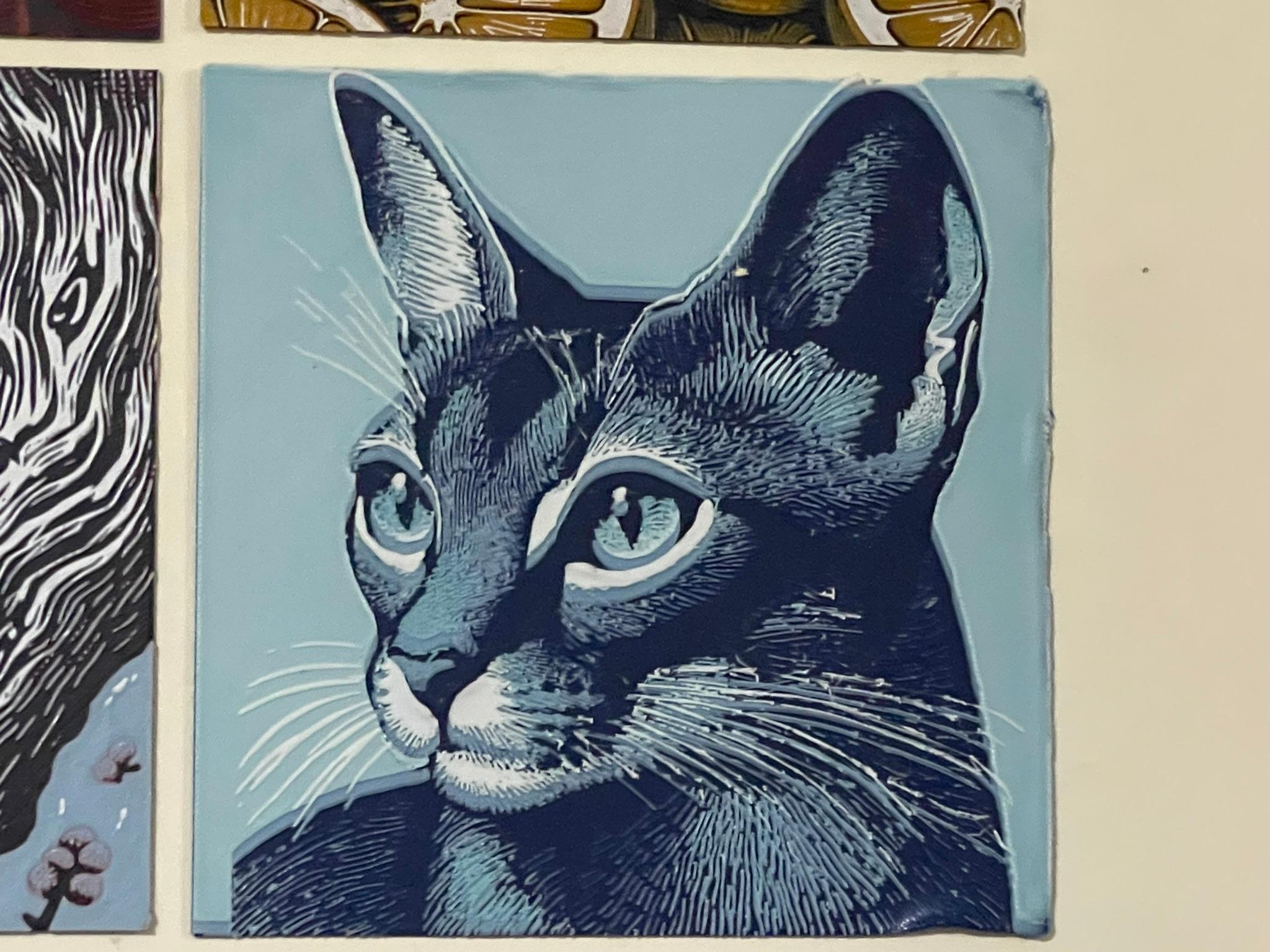 Blue Abyssinian Cat Hueforge Woodblock Print Art   3d model