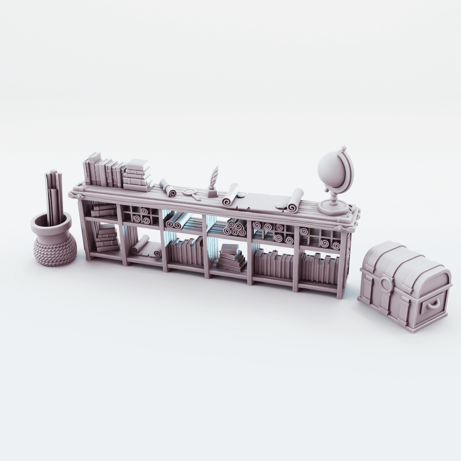 Sideboard of Books, Scrolls, and Curios. 3d model