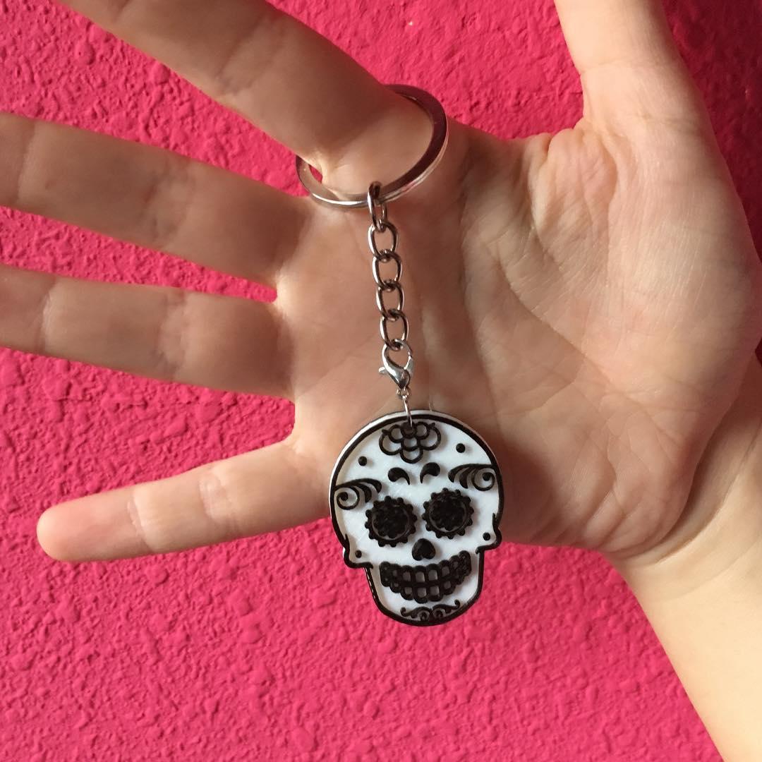 Ornamental sugar skull keychain 3d model