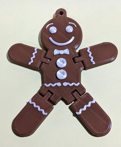 ARTICULATED, GINGERBREAD MAN, PRINT IN PLACE, POSABLE, CHRISTMAS, ORNAMENT "HAPPY MAN" 3d model