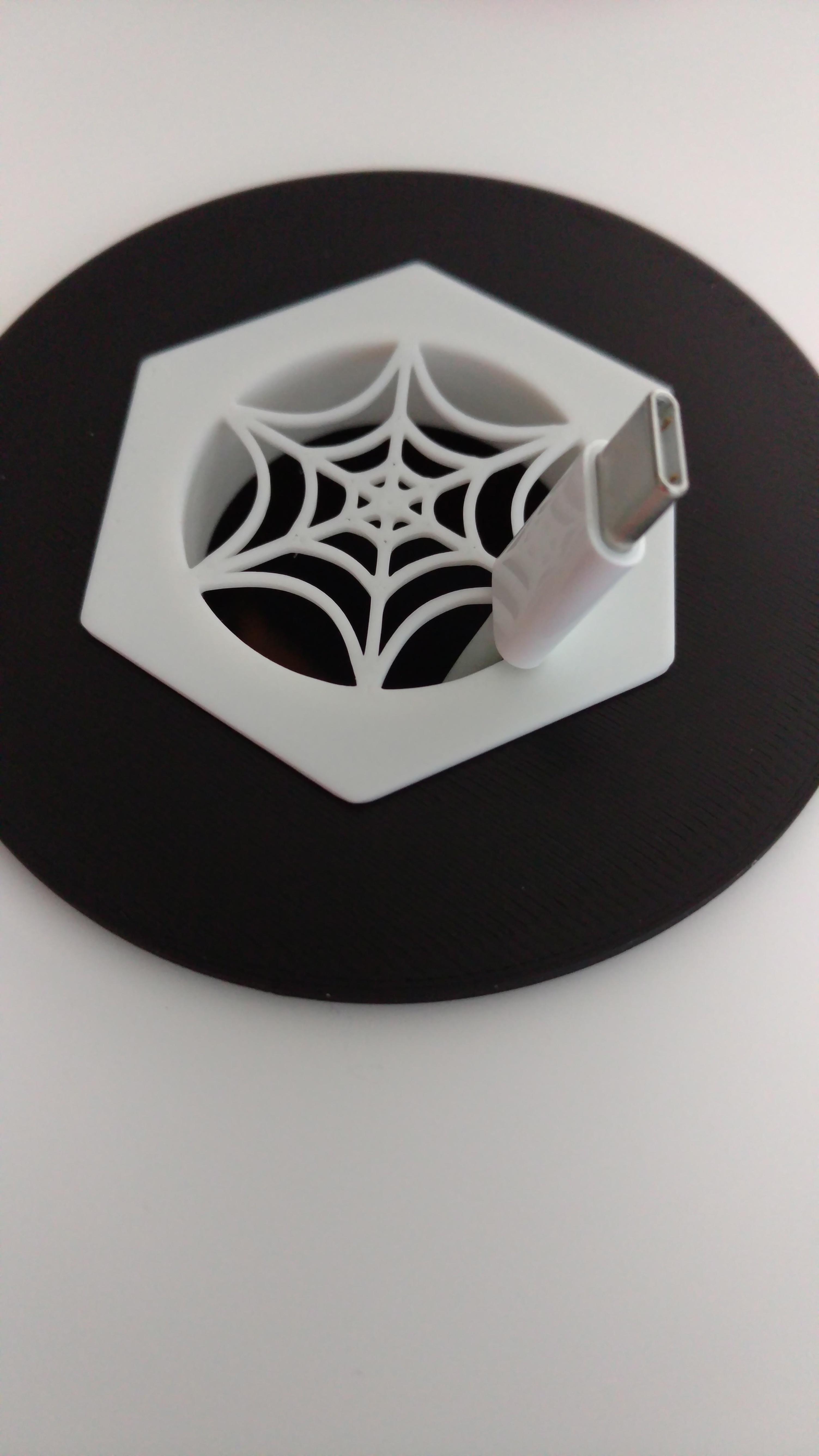 Spider Web Hexagon Lid for Desk Grommet System | Halloween Desk Decor 3d model
