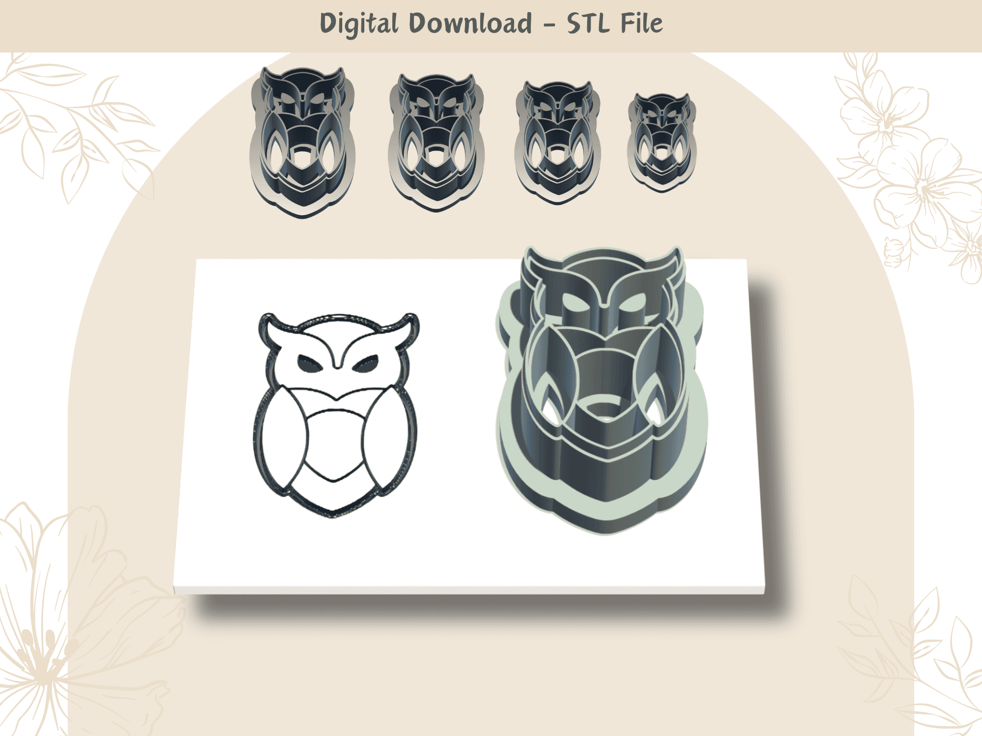 Halloween Owl Clay Cutter for Polymer Clay | Digital STL File | Clay Tools | 4 Sizes Halloween Clay  3d model