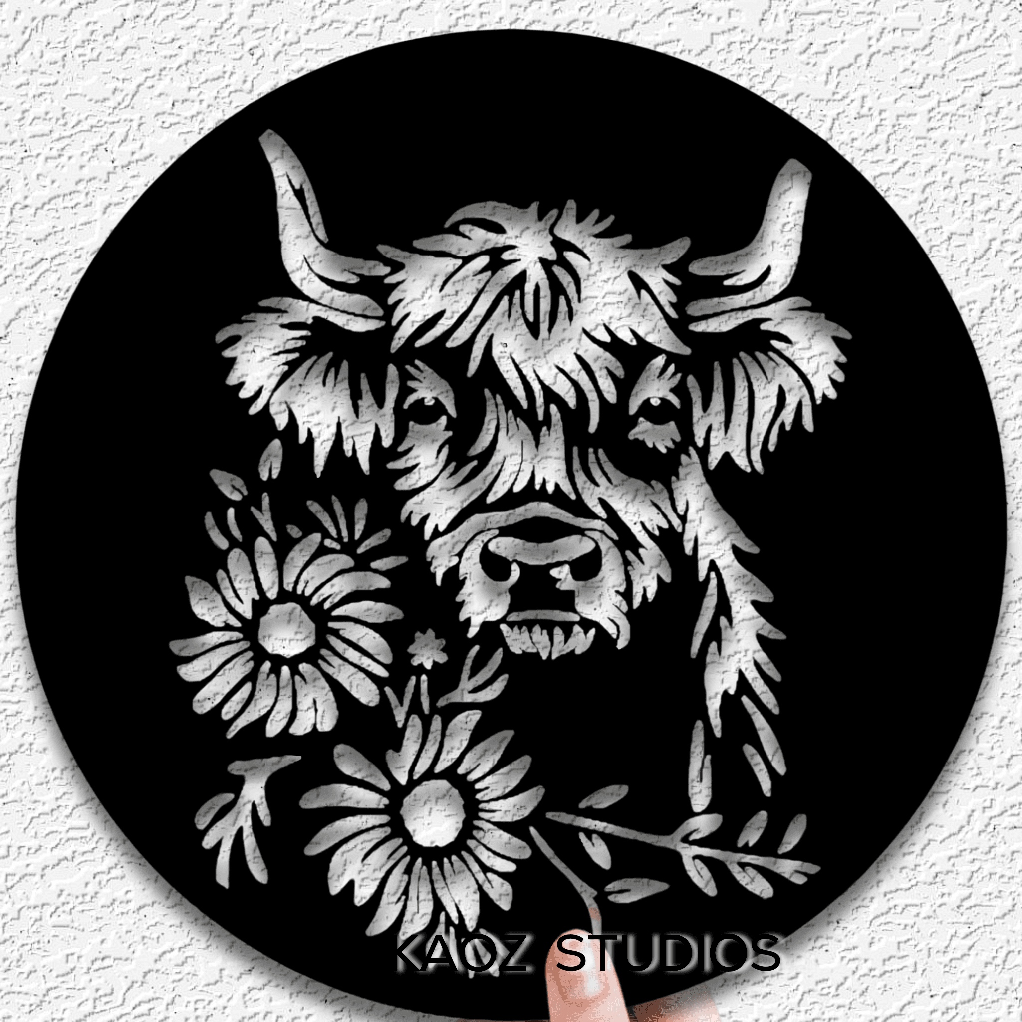 highland cow wall art mountain cattle wall decor floral decoration 3d model
