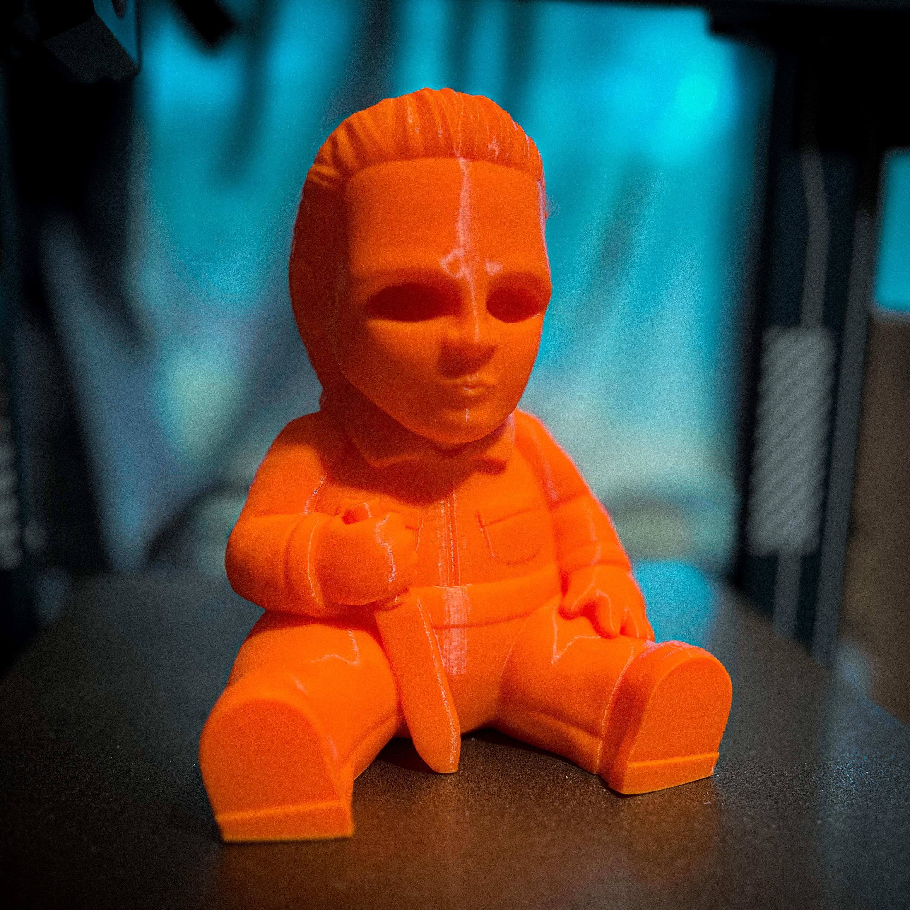 Michael Myers Baby Gnome - First print, I lost the bottom of the knife. I was more lucky with this one. I would recommend adding brims to help hold that in place. Love this design. - 3d model