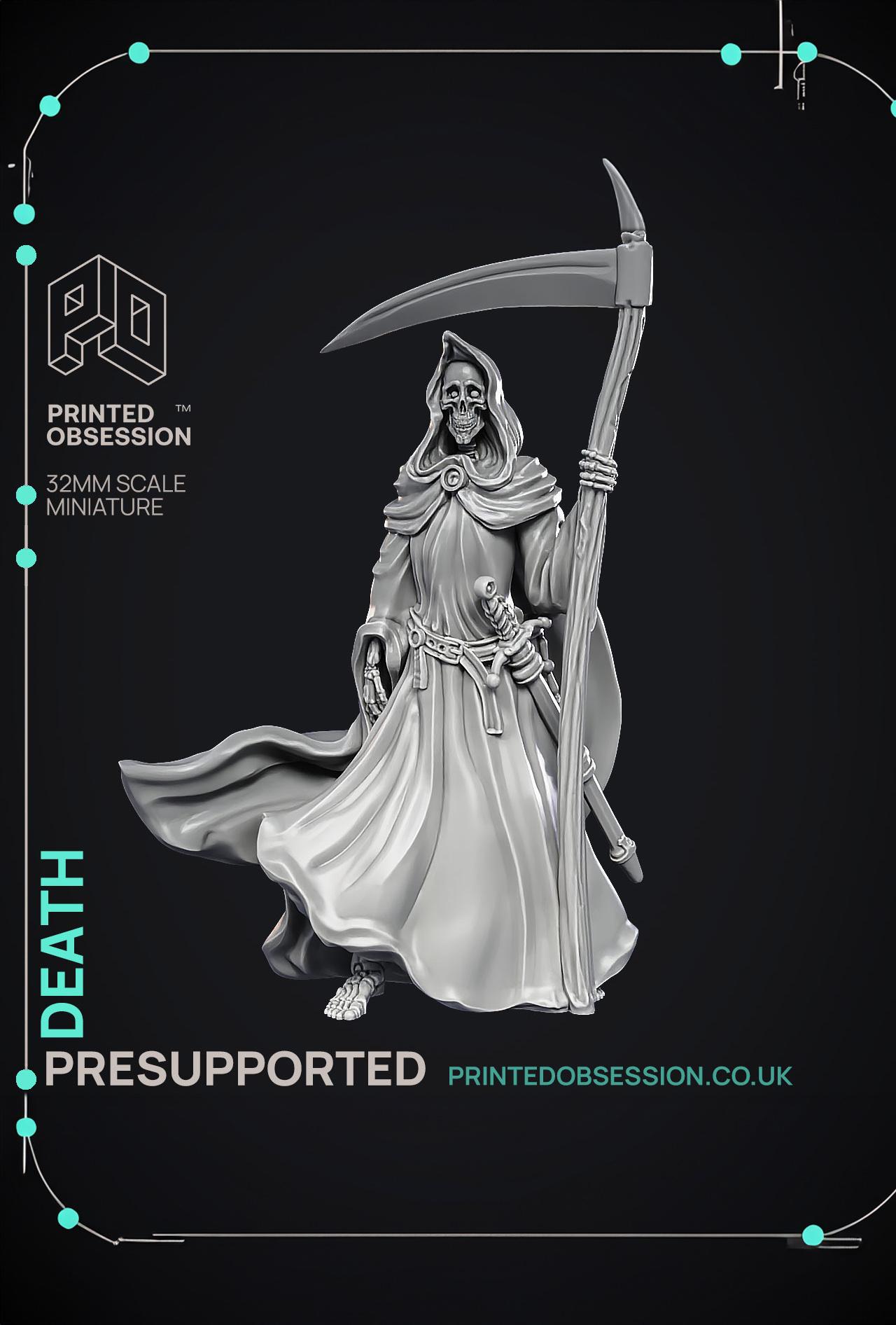 Death - The Grim Reaper - PRESUPPORTED - Illustrated and Stats - 32mm scale  3d model