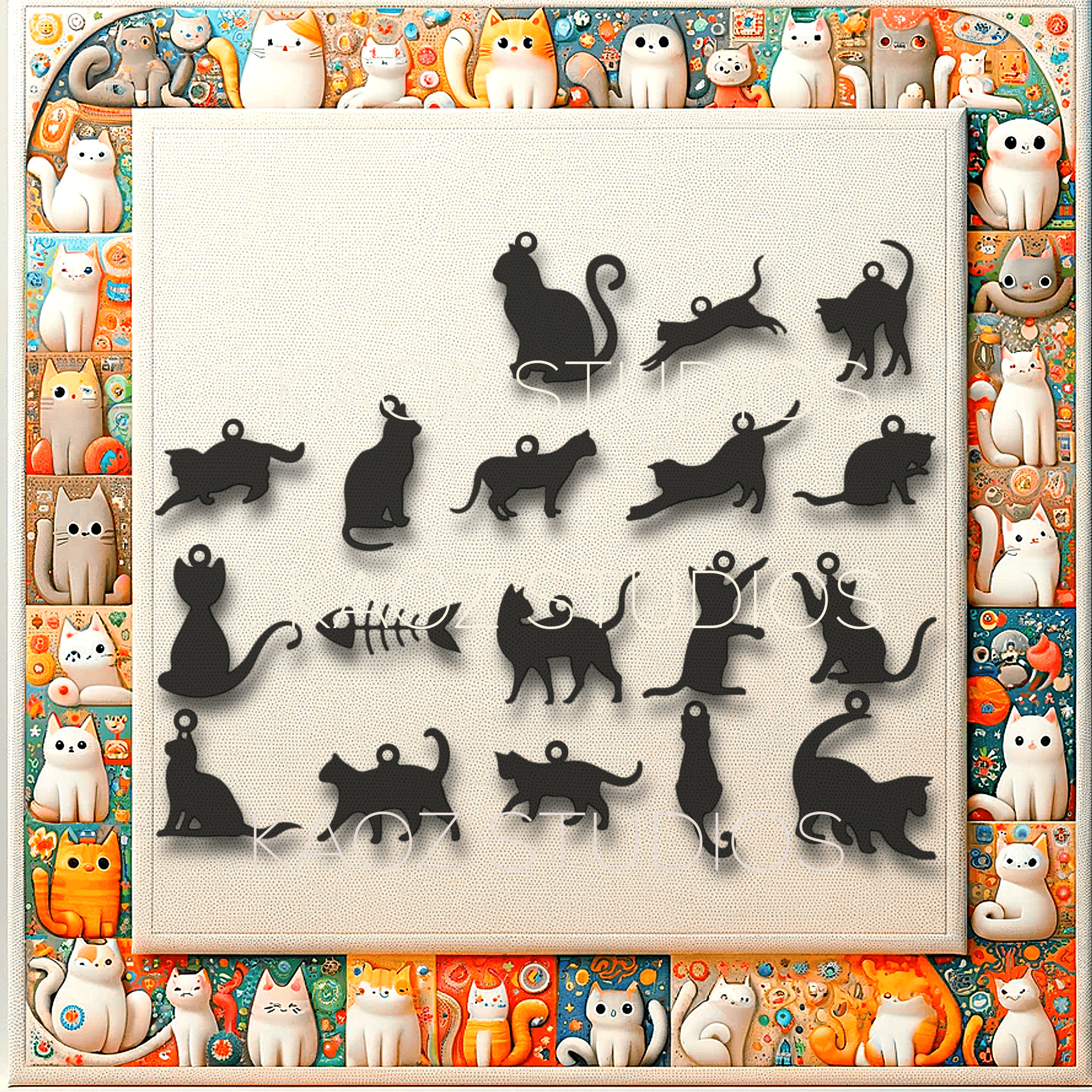 18 different cat charms pack christmas jewelry kitten earrings 3d model