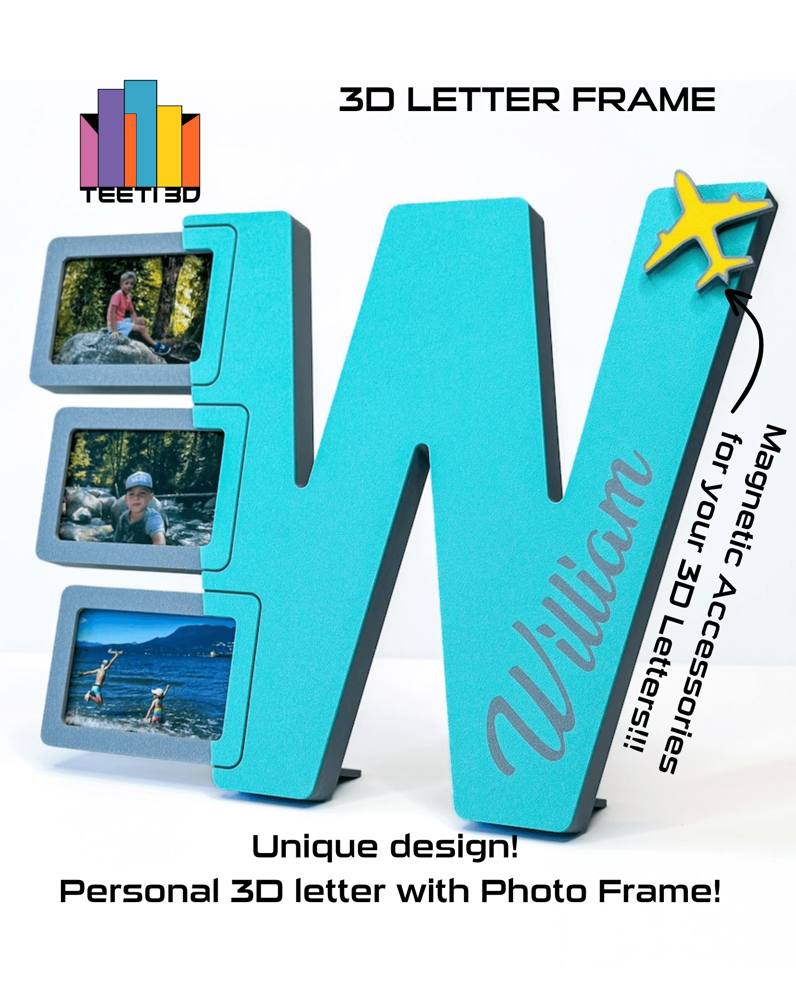 3D Letter "W" with Photo Frame 3d model