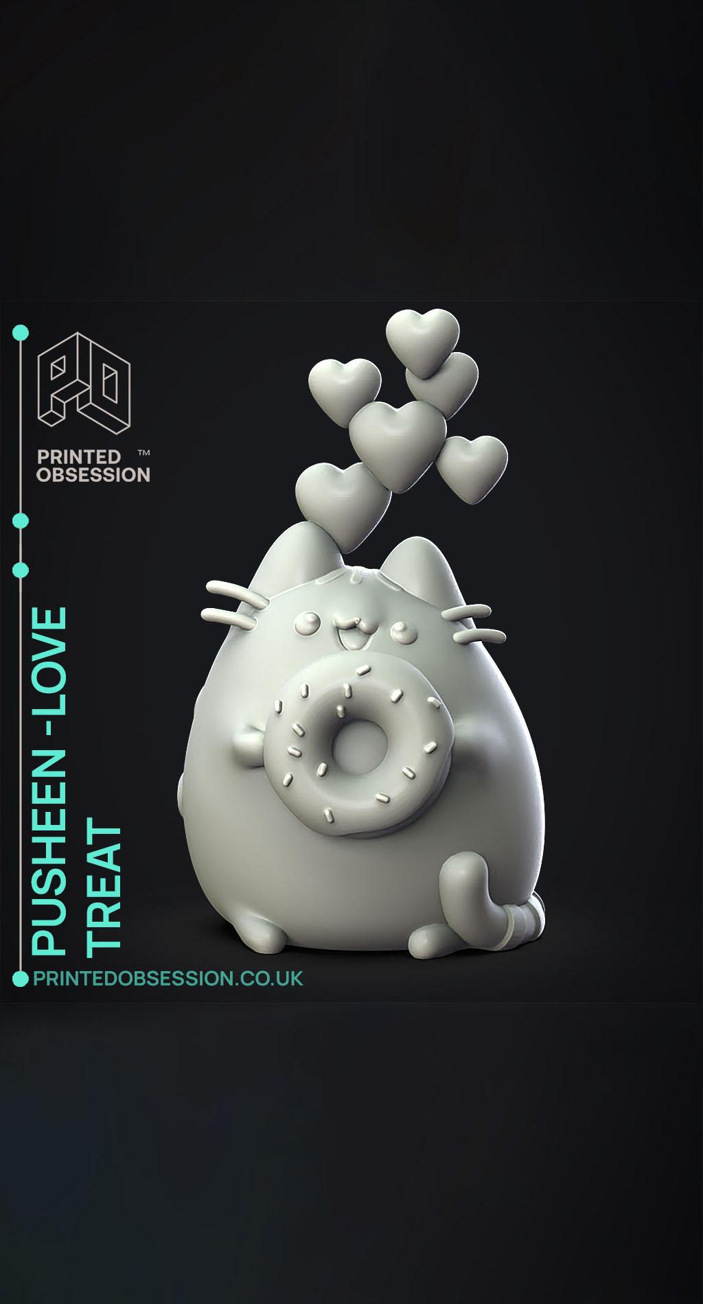 Pusheen - Hearts and doughnut - Fan Art 3d model