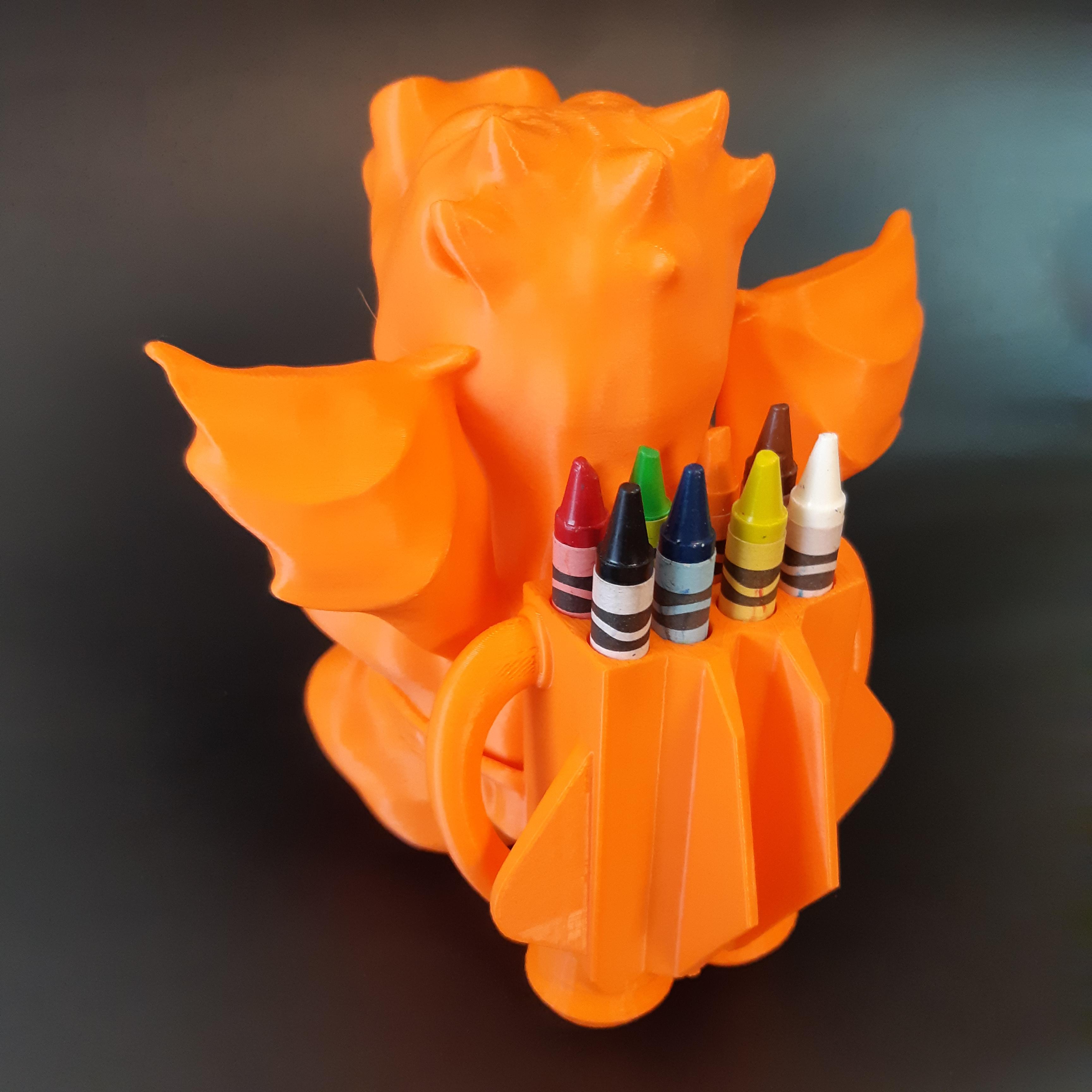 DRAGON WITH JET PACK CRAYON / PENCIL HOLDER - PRINT IN PLACE - SUPPORT FREE 3d model