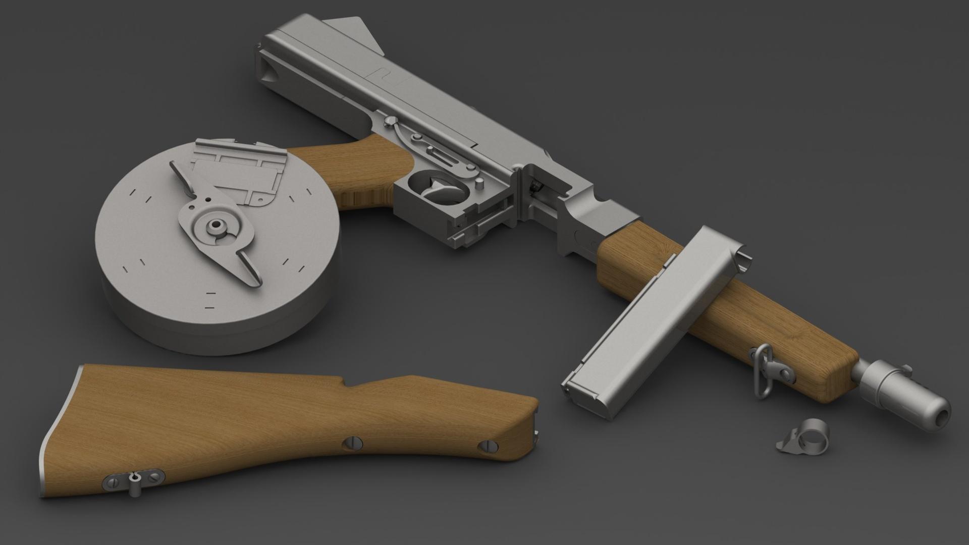 Thompson 1928 Sub-Machine Gun - Functional Assembly 3d model