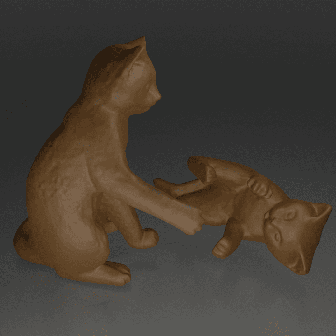 Cat mom and baby playing 3d model