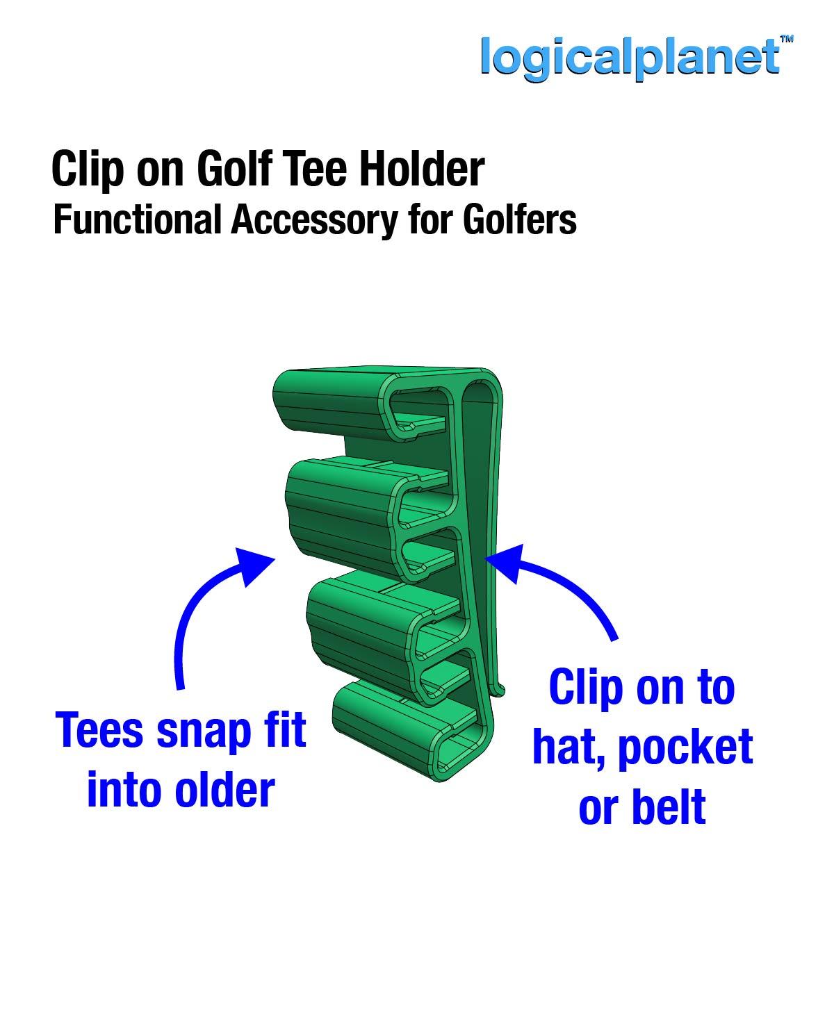 Clip-on 3 Tee Holder 3d model