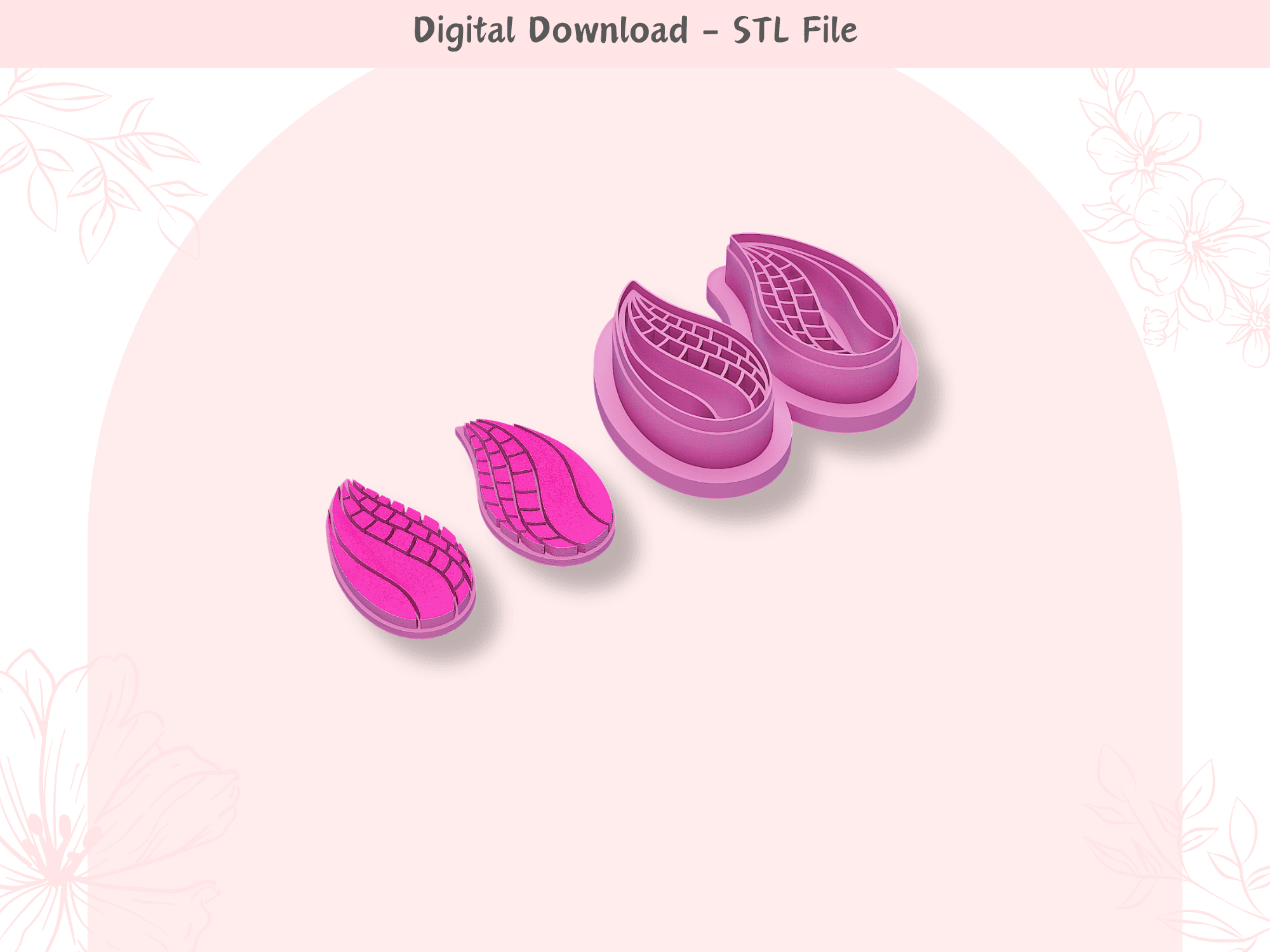 Abstract Teardrop Pair Clay Cutter for Polymer Clay | Digital STL File | Clay Tools | 4 Sizes 3d model