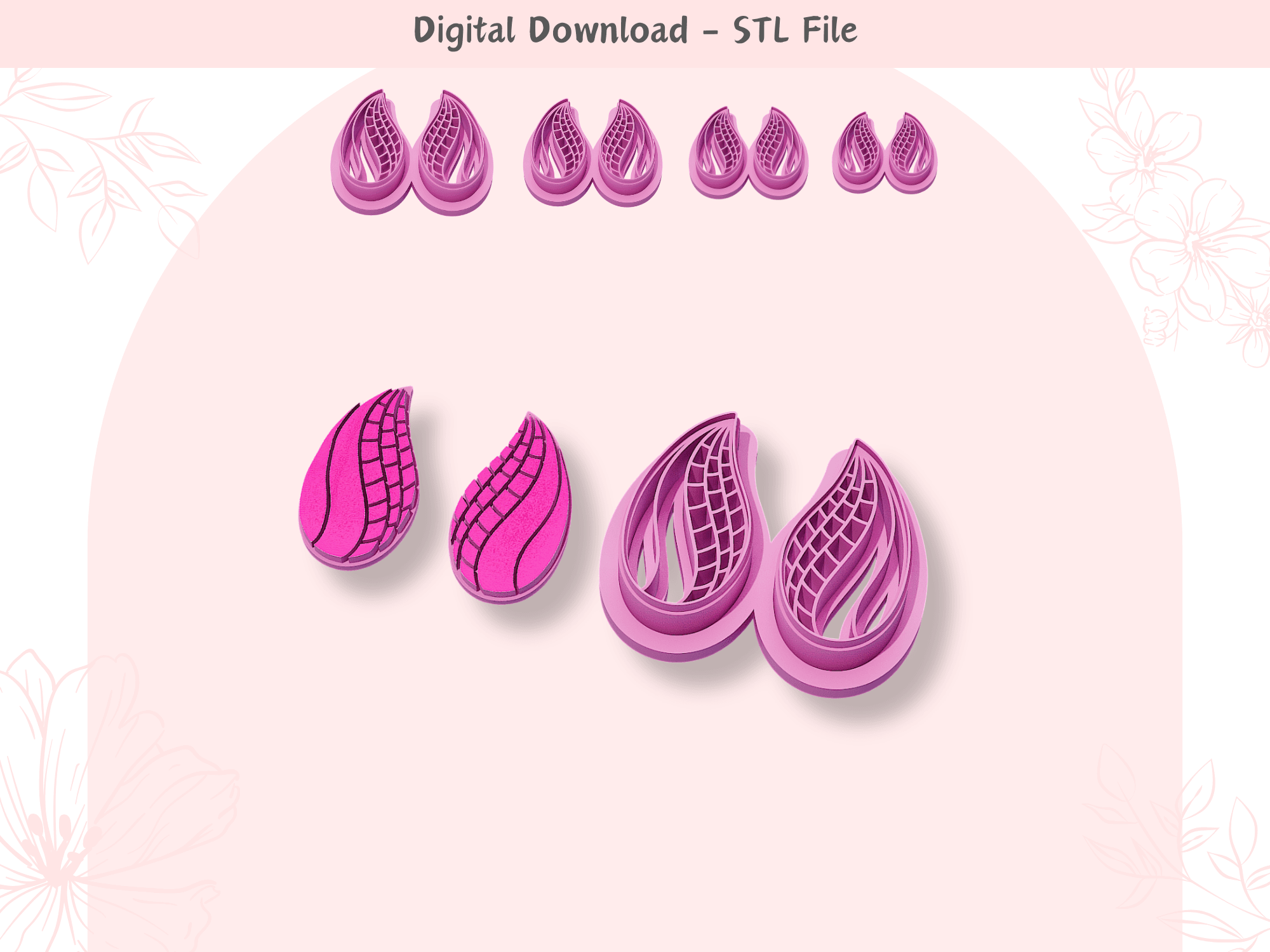 Abstract Teardrop Pair Clay Cutter for Polymer Clay | Digital STL File | Clay Tools | 4 Sizes 3d model