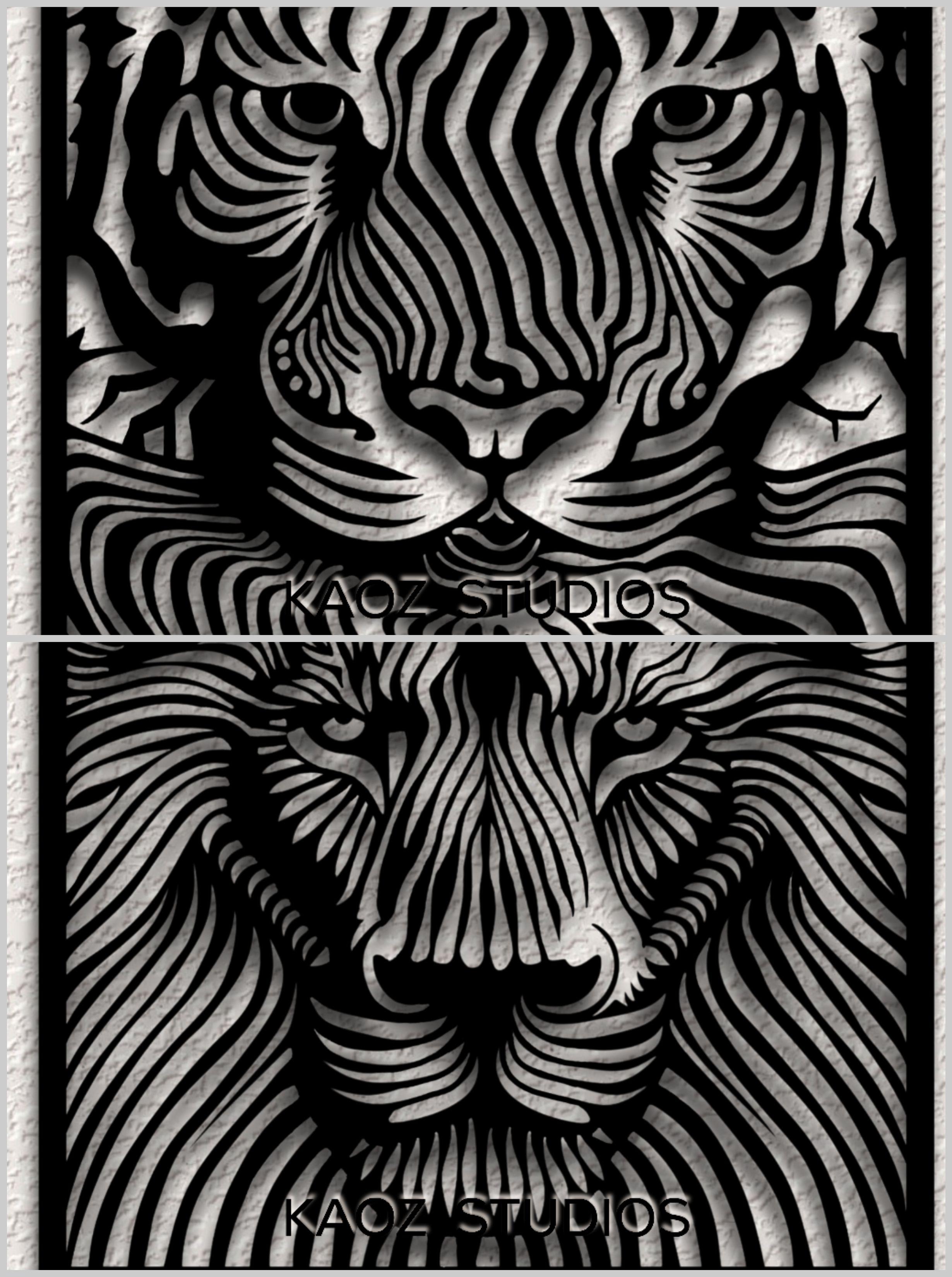 Tiger & Lion Wall Art Two Jungle Cats Wall Decor optical Illusion 3D Decorations 3d model