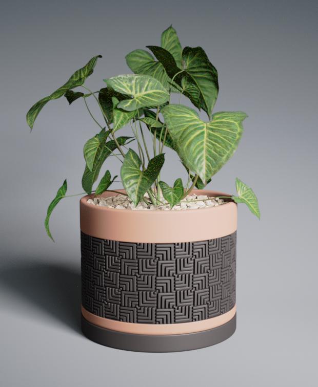 Planter Pot Mayan Revival with Straight Bottom 3d model