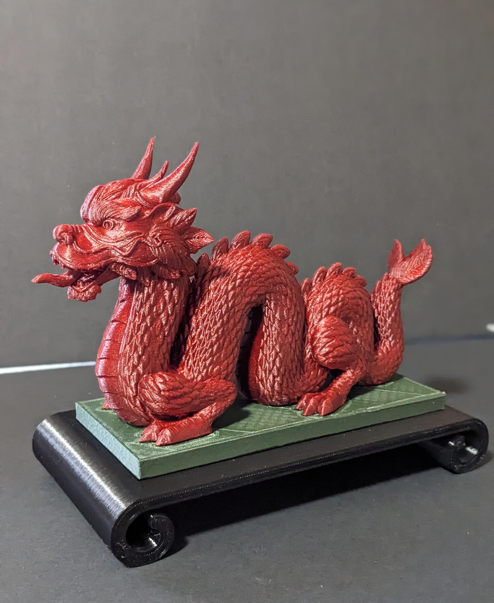 Chinese Dragon  - Made using Eryone Galaxy Red PLA, Polymaker LM Sparkle Green PLA Pro and generic black PETG. - 3d model