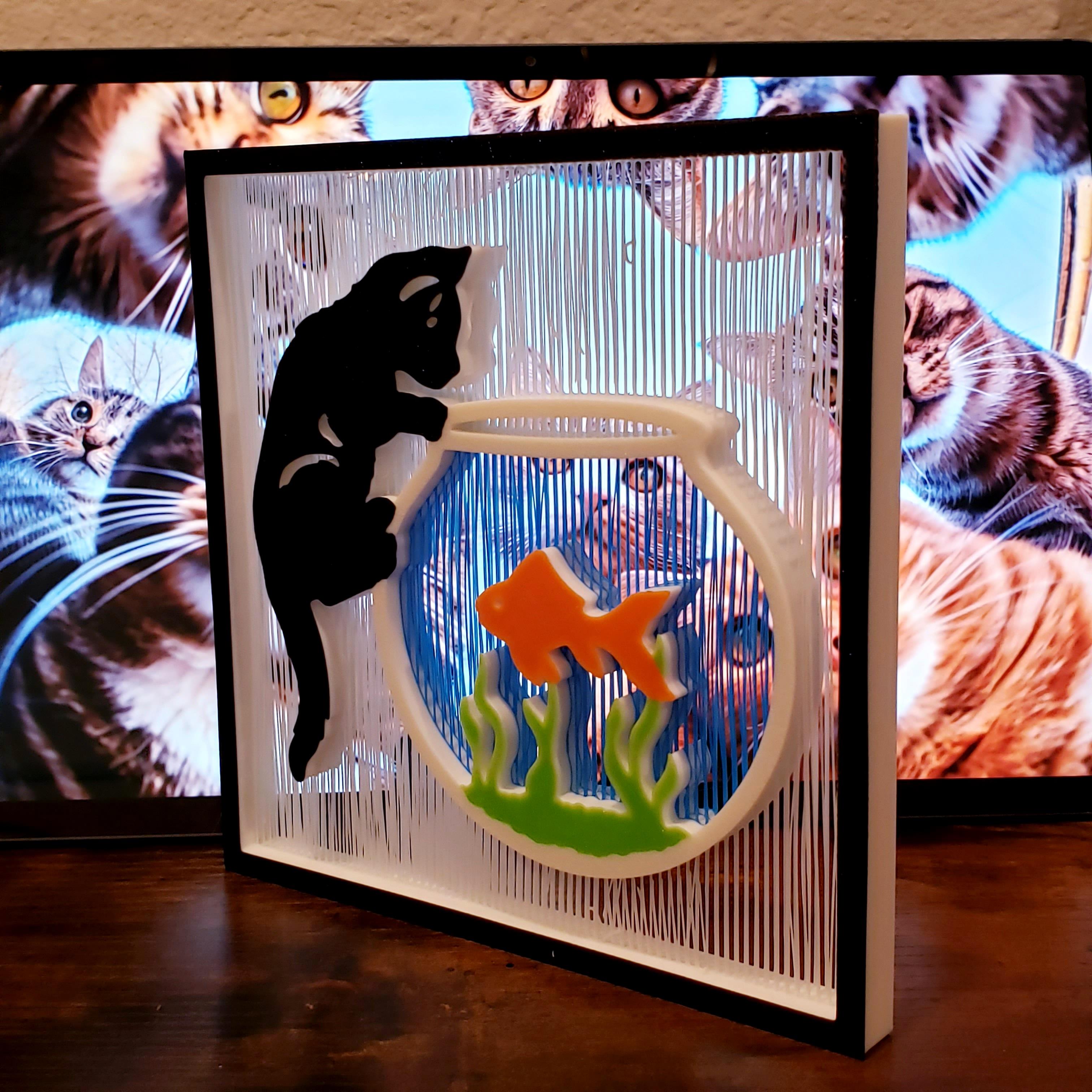 EASY Print in Place Kitty string art 3d floating kitten in a fishbowl free standing art piece 3d model