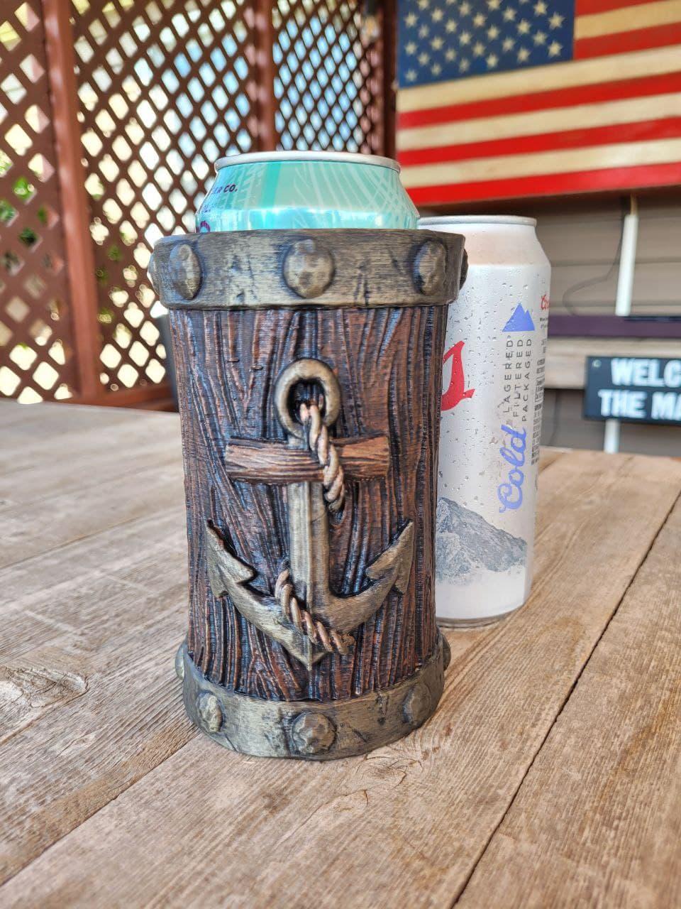 Nautical Wood Beer Can Koozie - Holds Tallboy and 12 ounce 3d model
