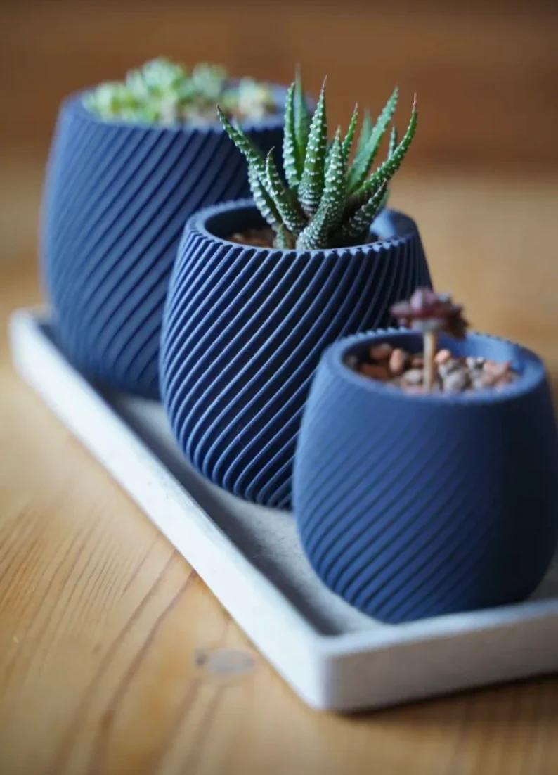 Set of 3 Spiral Pattern Planters with Drainage Holes 3d model