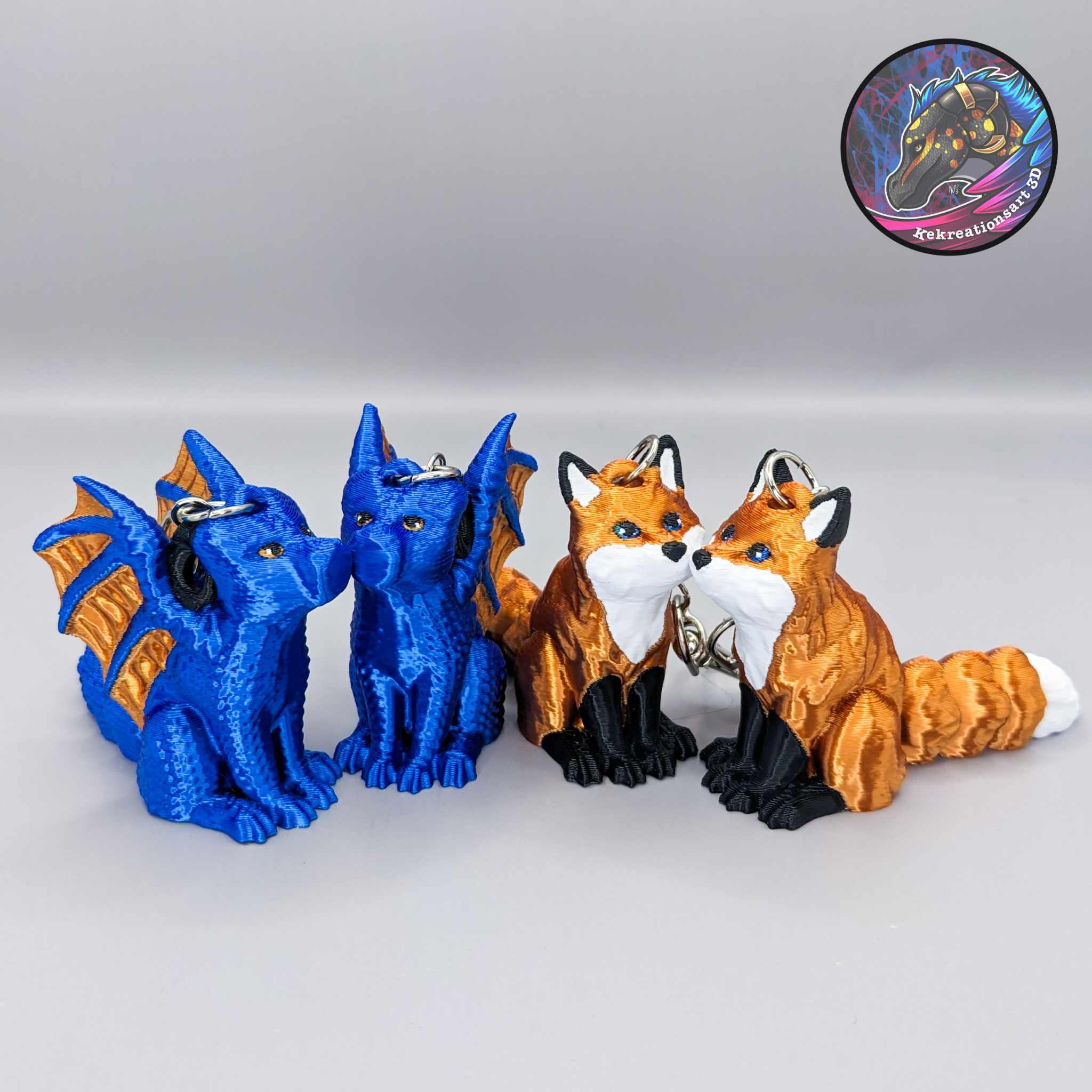 Flexi Kissy Keychains (Dragon + Fox) 3d model