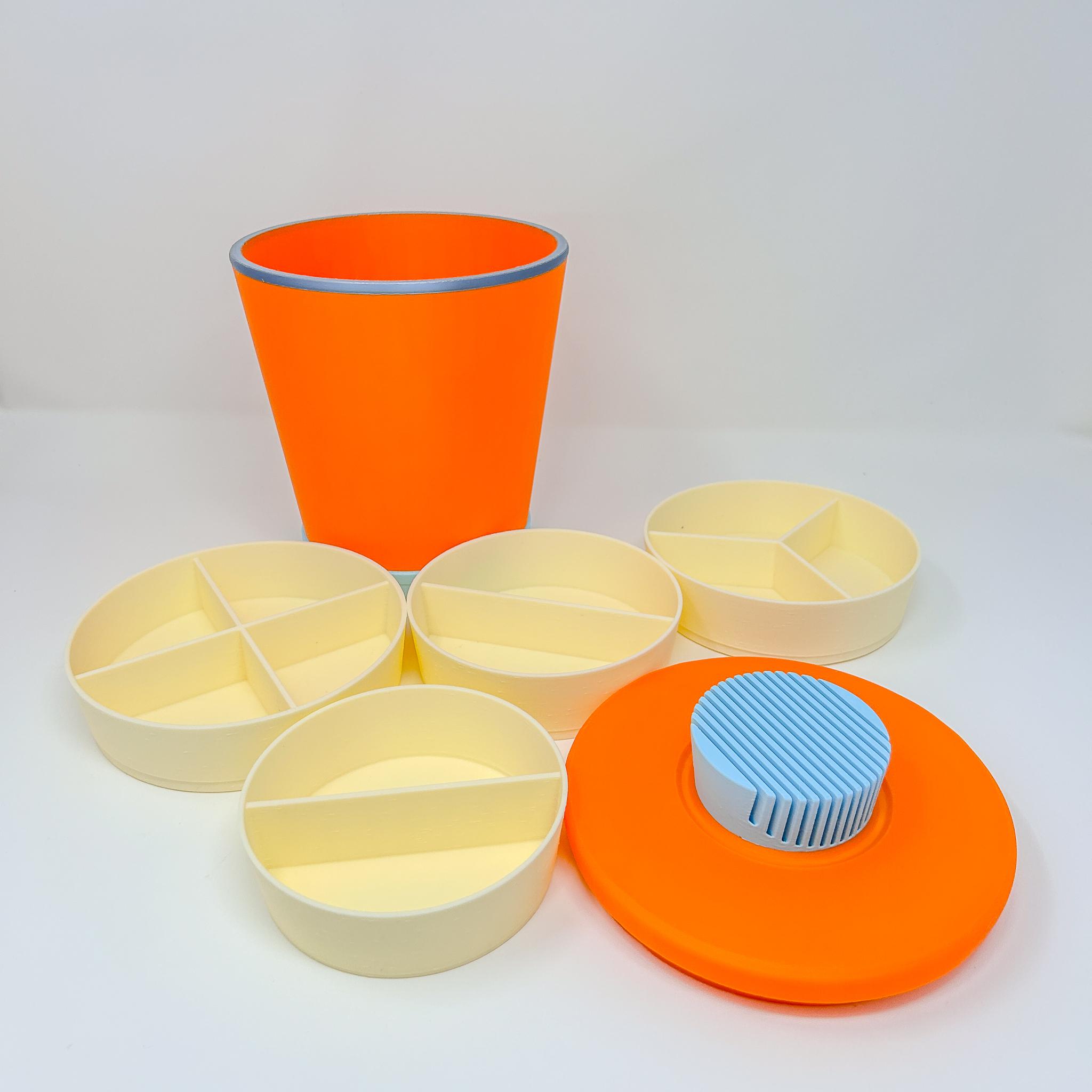 Retro Bucket Organizer - Vintage 1960s-Inspired Knick Knack Organizer with Partitioned Compartments 3d model