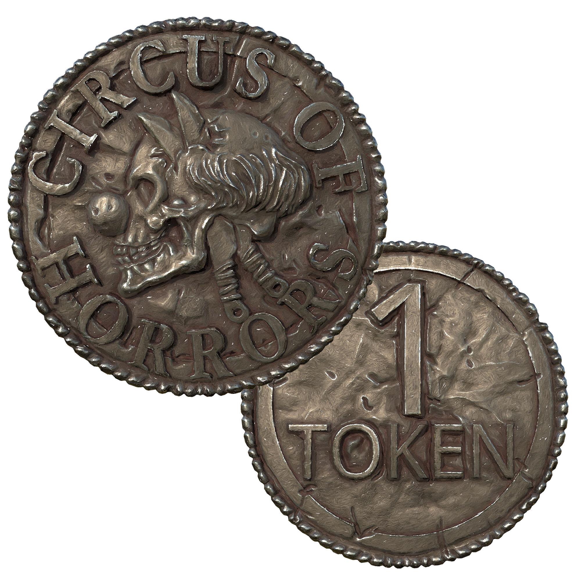 Circus Token - Jerrys Circus of Horror - PRESUPPORTED - Illustrated and Stats - 32mm scale			 3d model