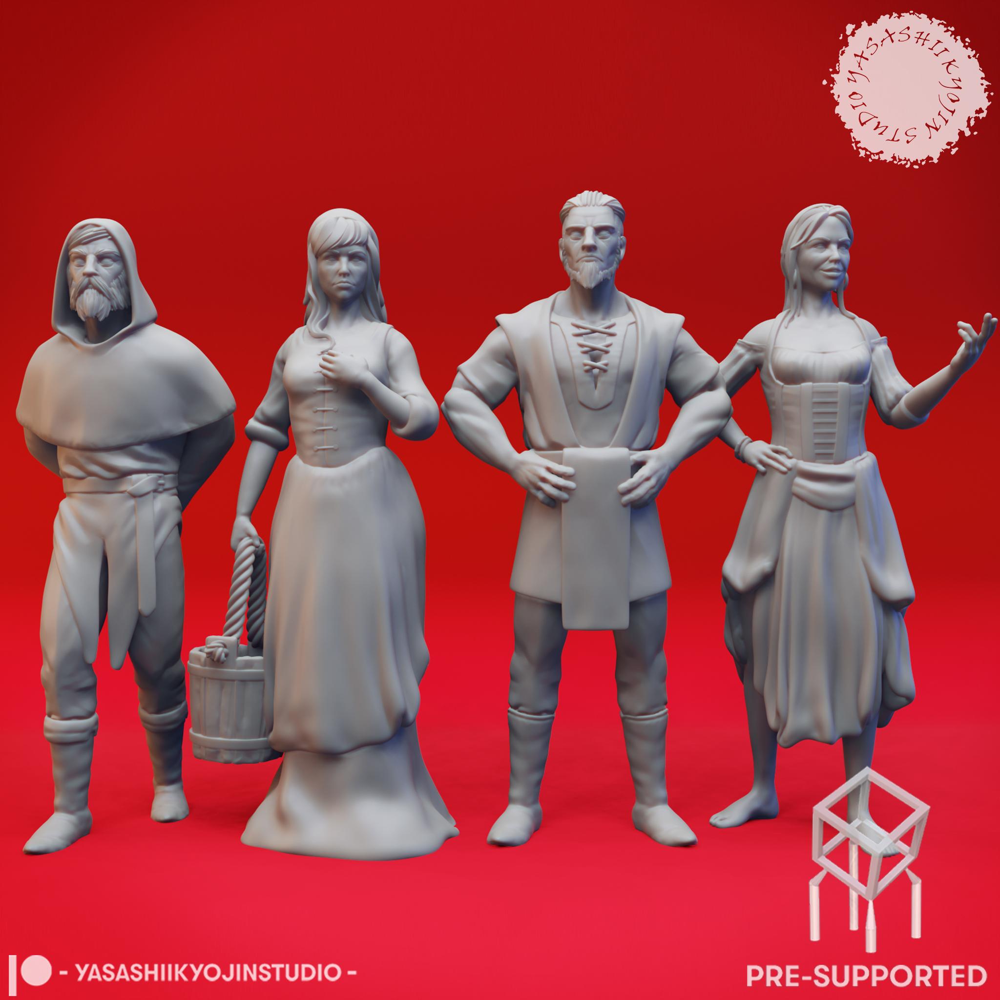 Townsfolk - General Adults - Tabletop Miniature (Pre-Supported) 3d model