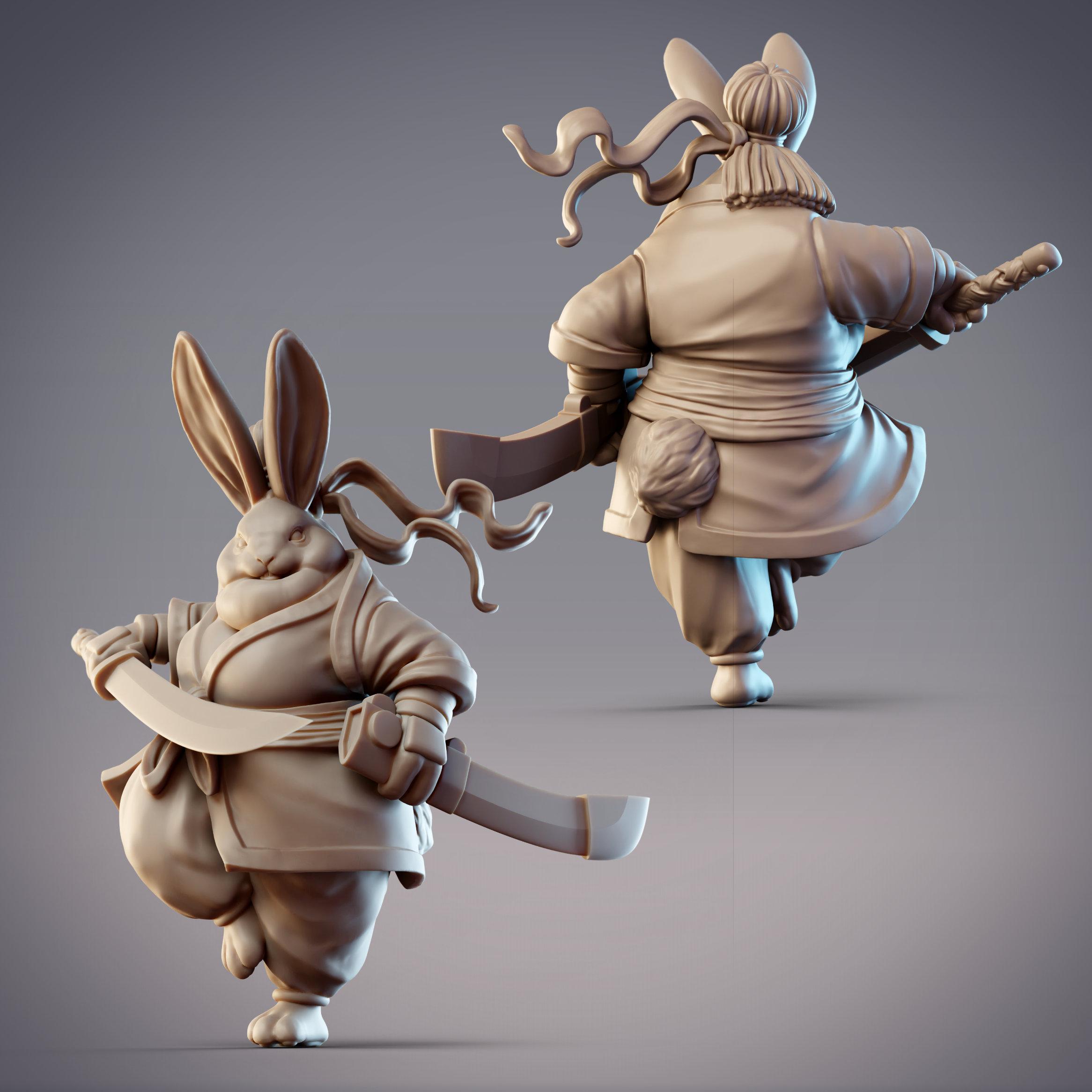Rabbitfolk Warrior - Indigo Jade, Guanghan Swordswoman (Pre-Supported) 3d model