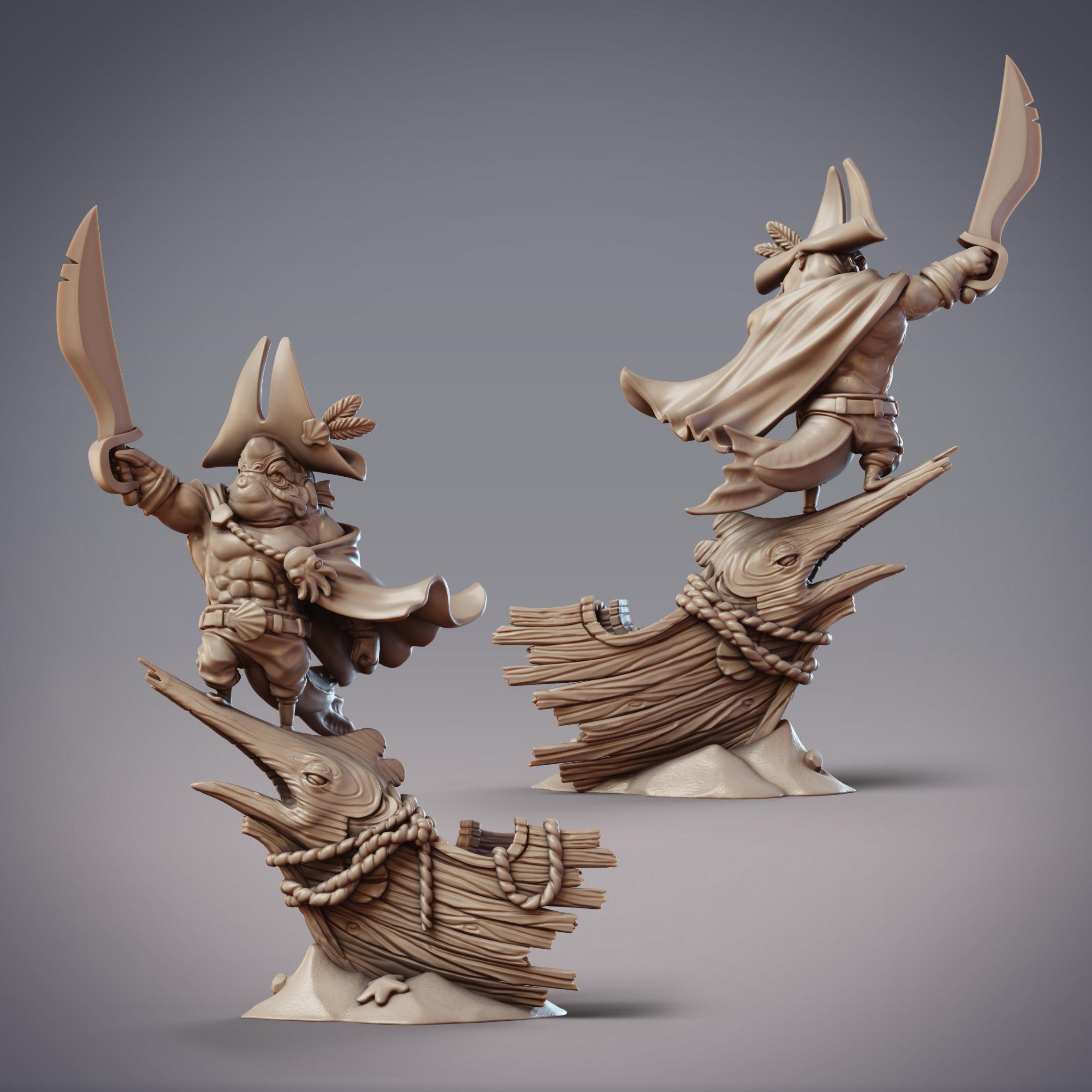 Fishfolk Pirate Captain - Dagon, Sommos Jow Captain (Pre-supported) 3d model