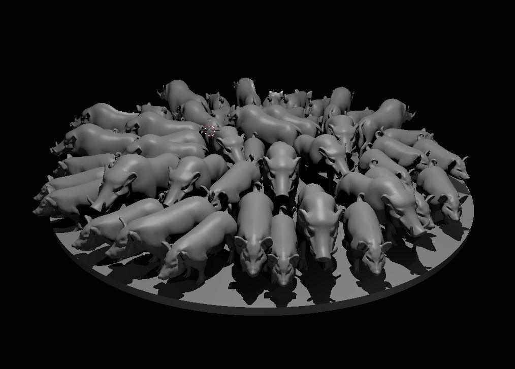 Swarm of 30 to 50 Feral Hogs - Swarm of 30 to 50 Feral Hogs - 3d model render - D&D - 3d model