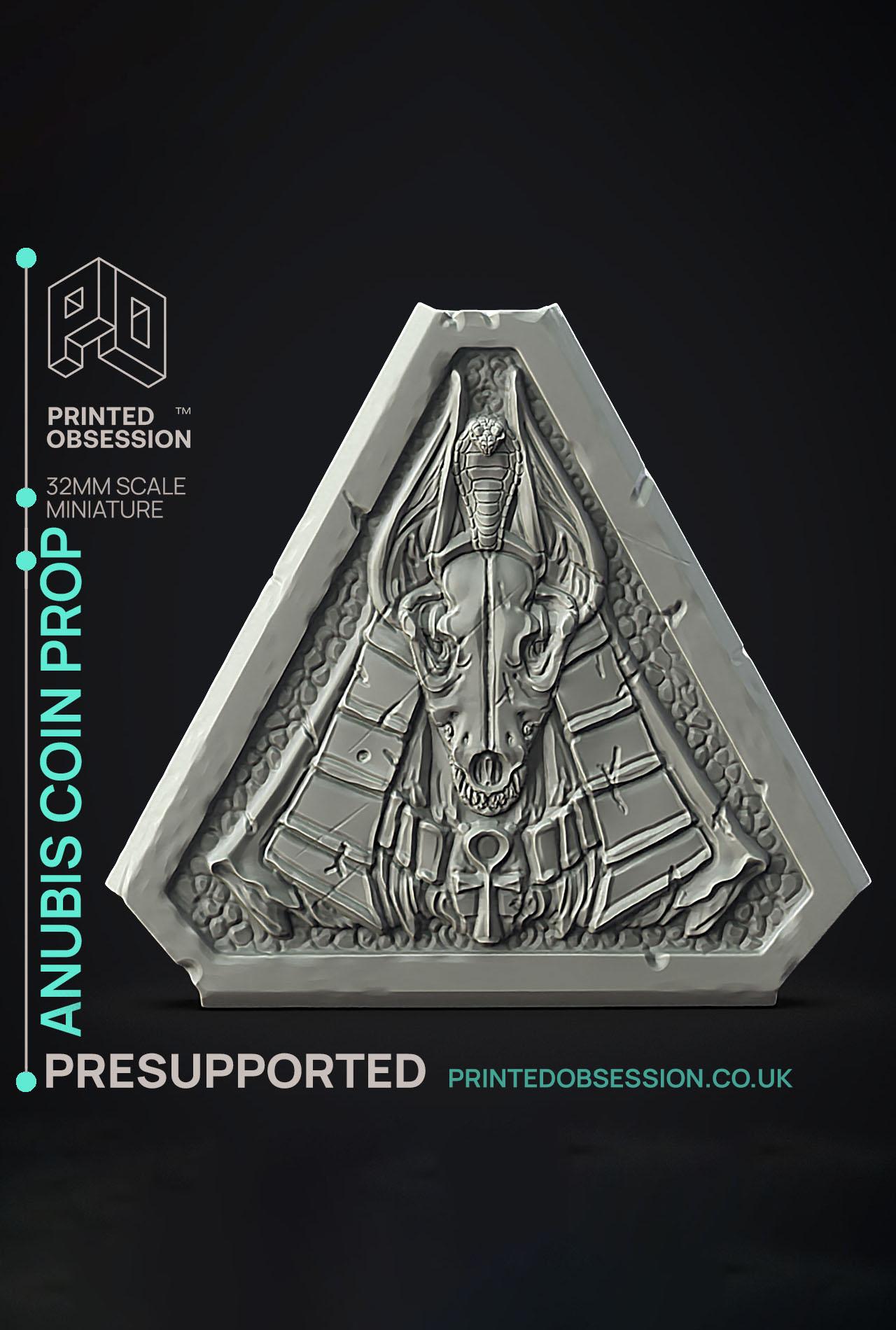 Anubis Coin - Side Quest Shop - PRESUPPORTED - Illustrated and Stats - 32mm scale			 3d model