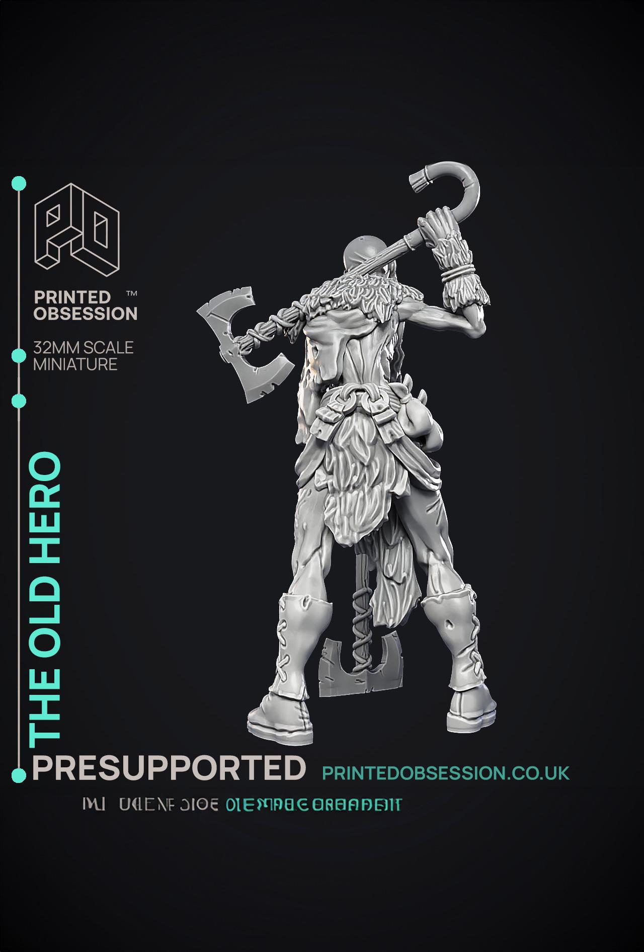 Old Hero - Barbarian - PRESUPPORTED - Illustrated and Stats - 32mm scale  3d model
