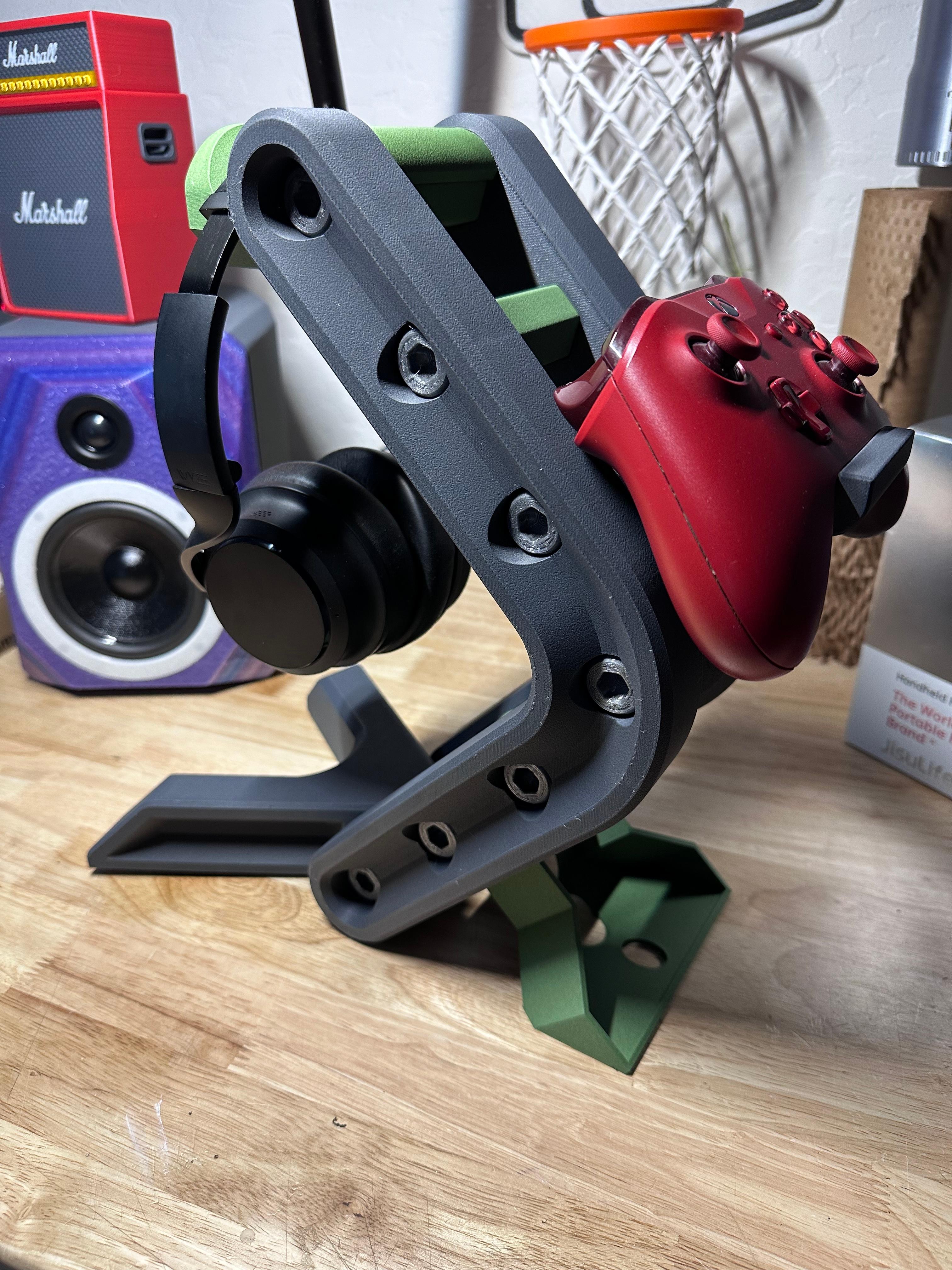 Industrial Styled Headphone Stand - Fun to assemble, Functional Print, useful, controller holder 3d model