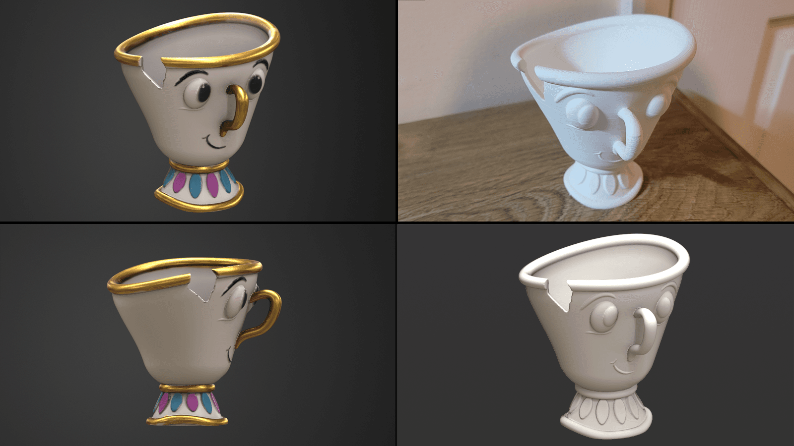 Chip from beauty and the beast - easy print, no support 3d model