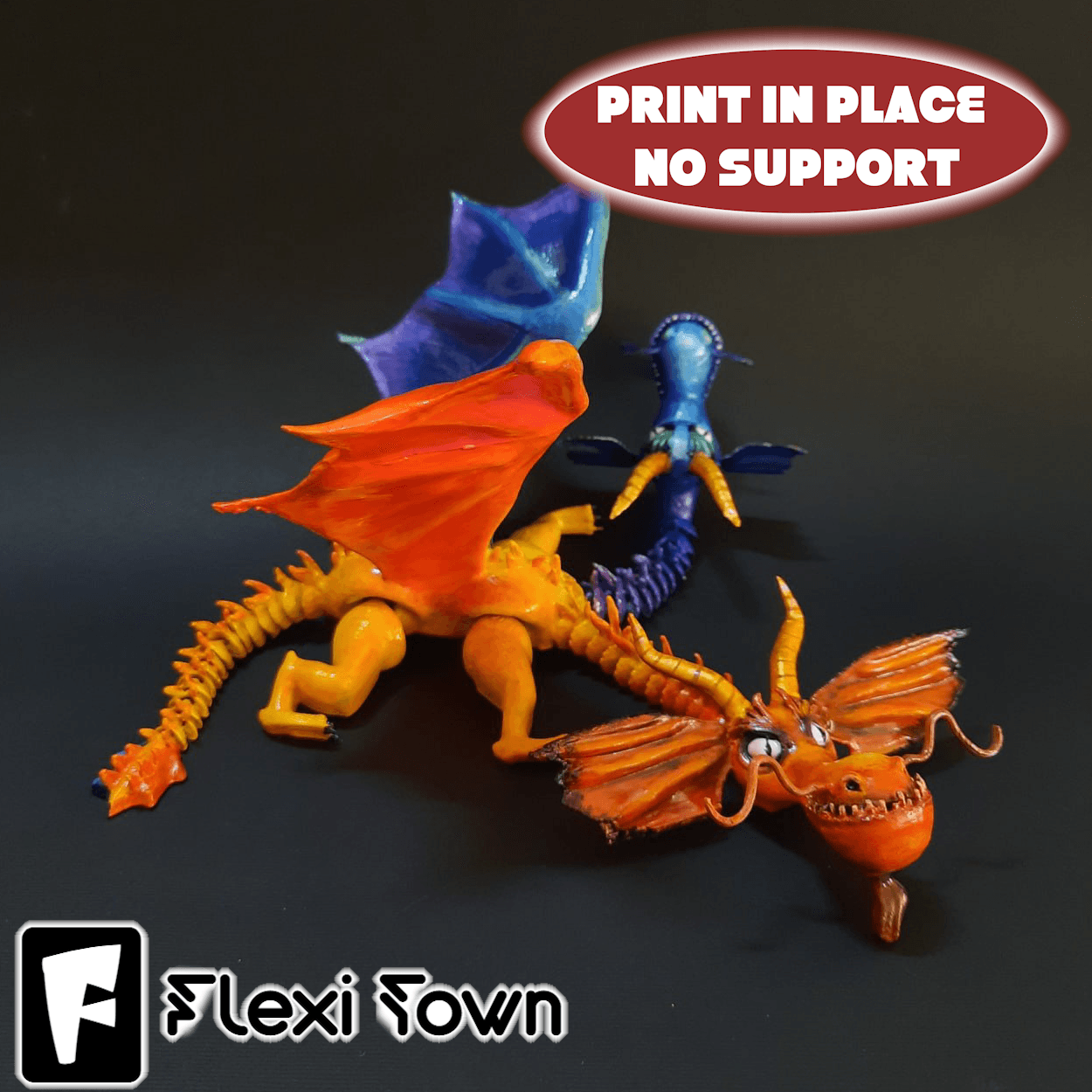 Flexi Print-in-Place Two-Headed Dragon Wu and Wei 3d model