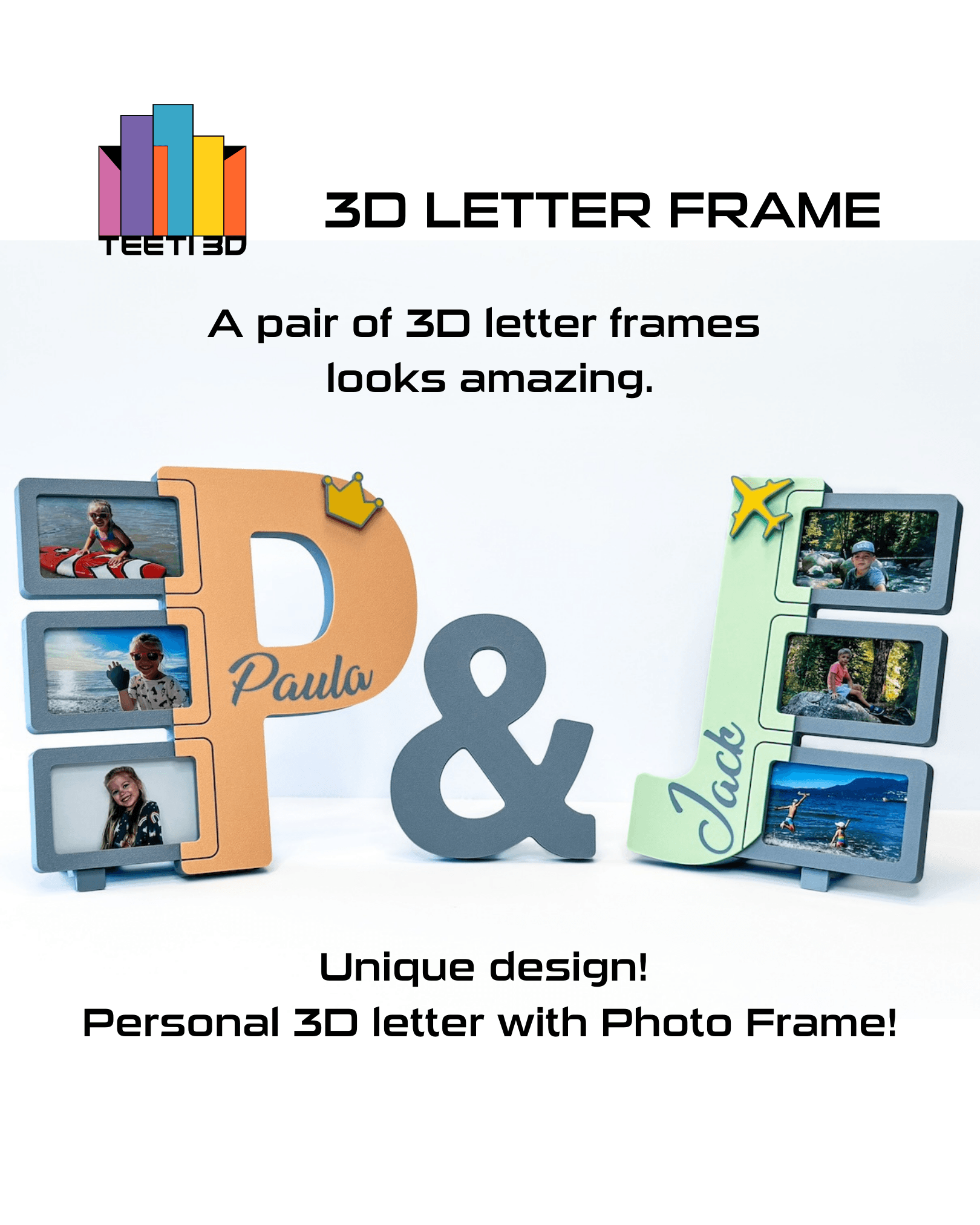 3D Letter "T" with Photo Frame 3d model