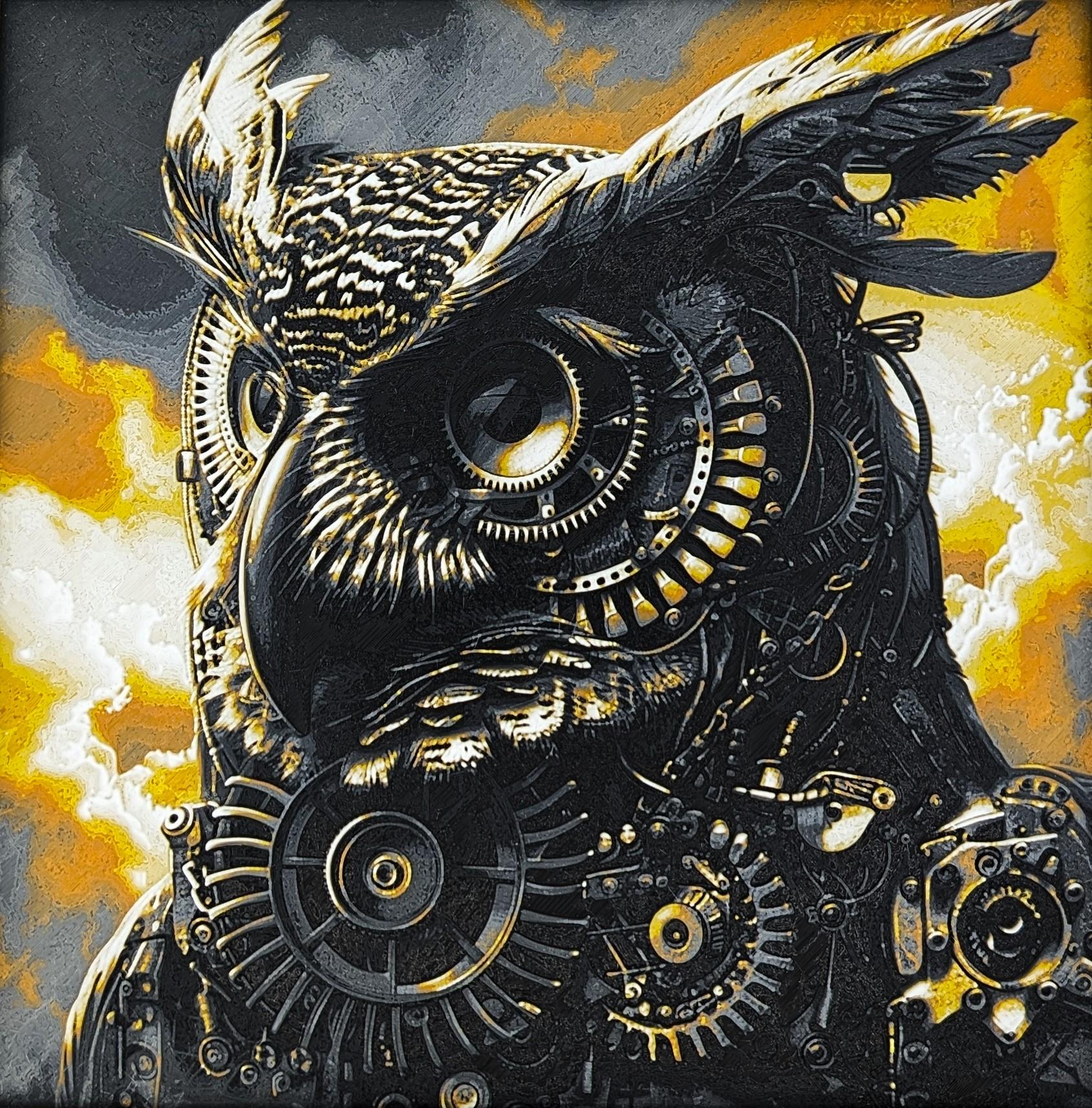 Diesel Punk Owl - Hueforge Print 3d model