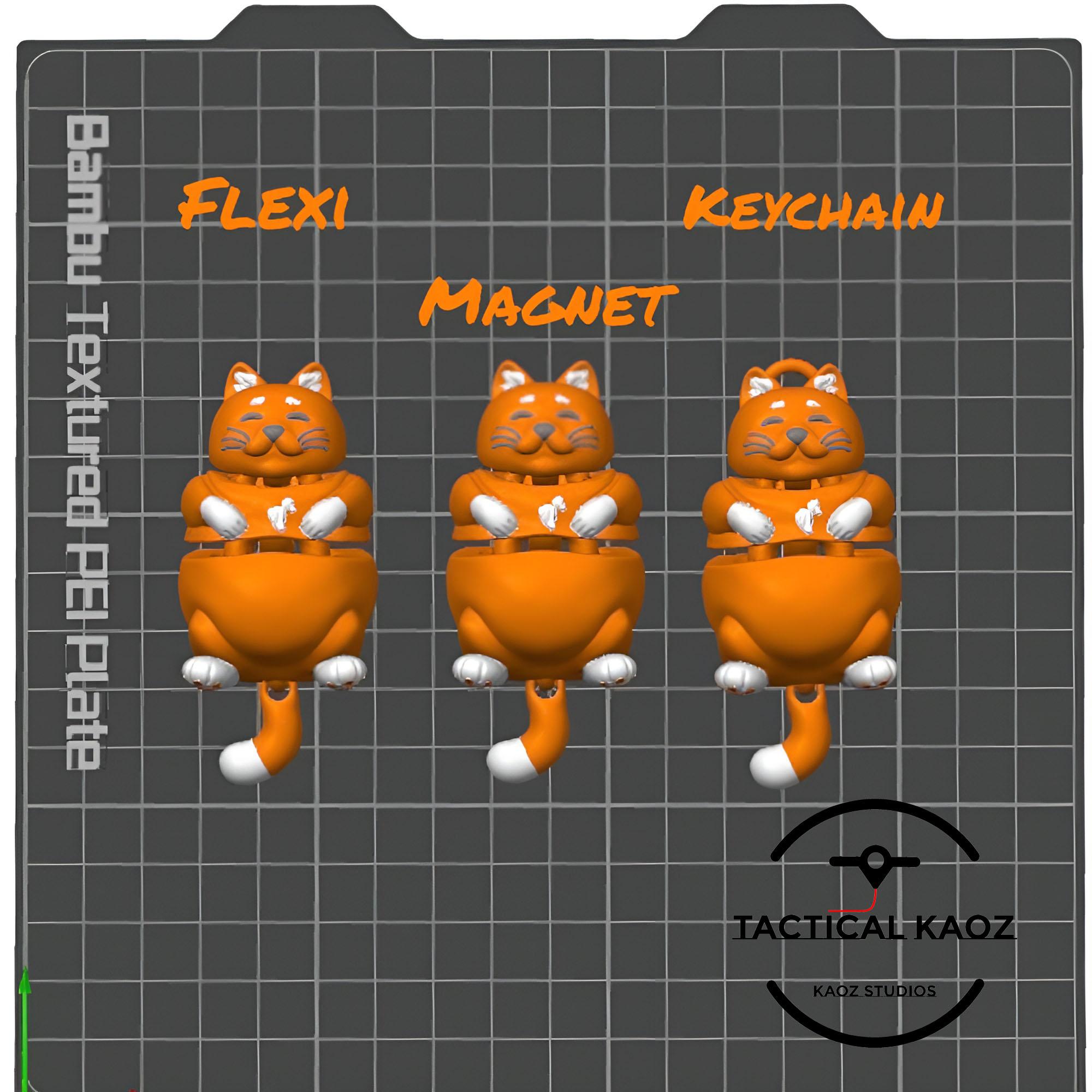 Chonky Cat Flexi Trio: Articulating Toy, Keychain & Magnet  3d model