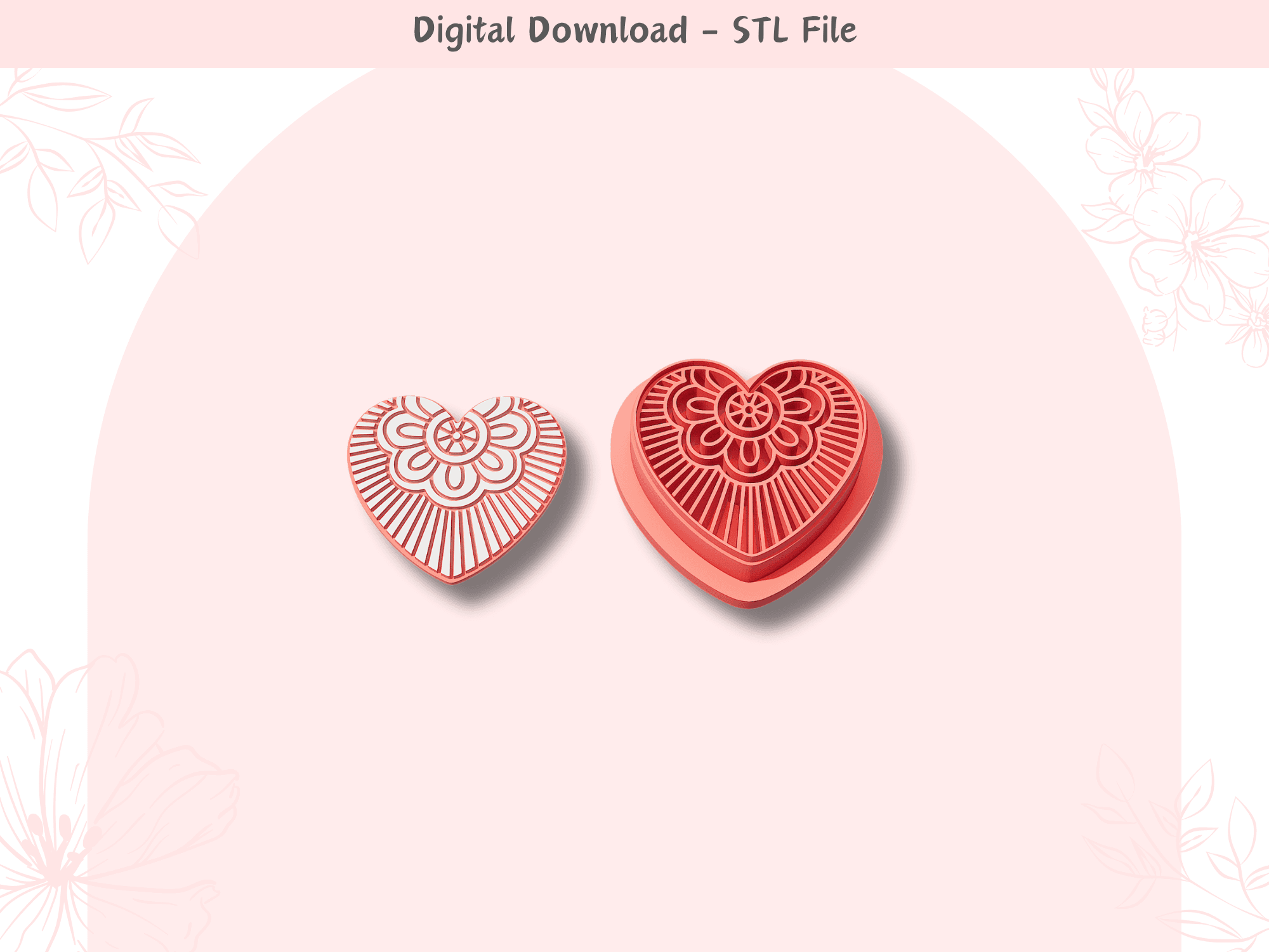 Heart Mandala Clay Cutter for Polymer Clay | Digital STL File | Clay Tools | 4 Sizes Clay Cutters 3d model