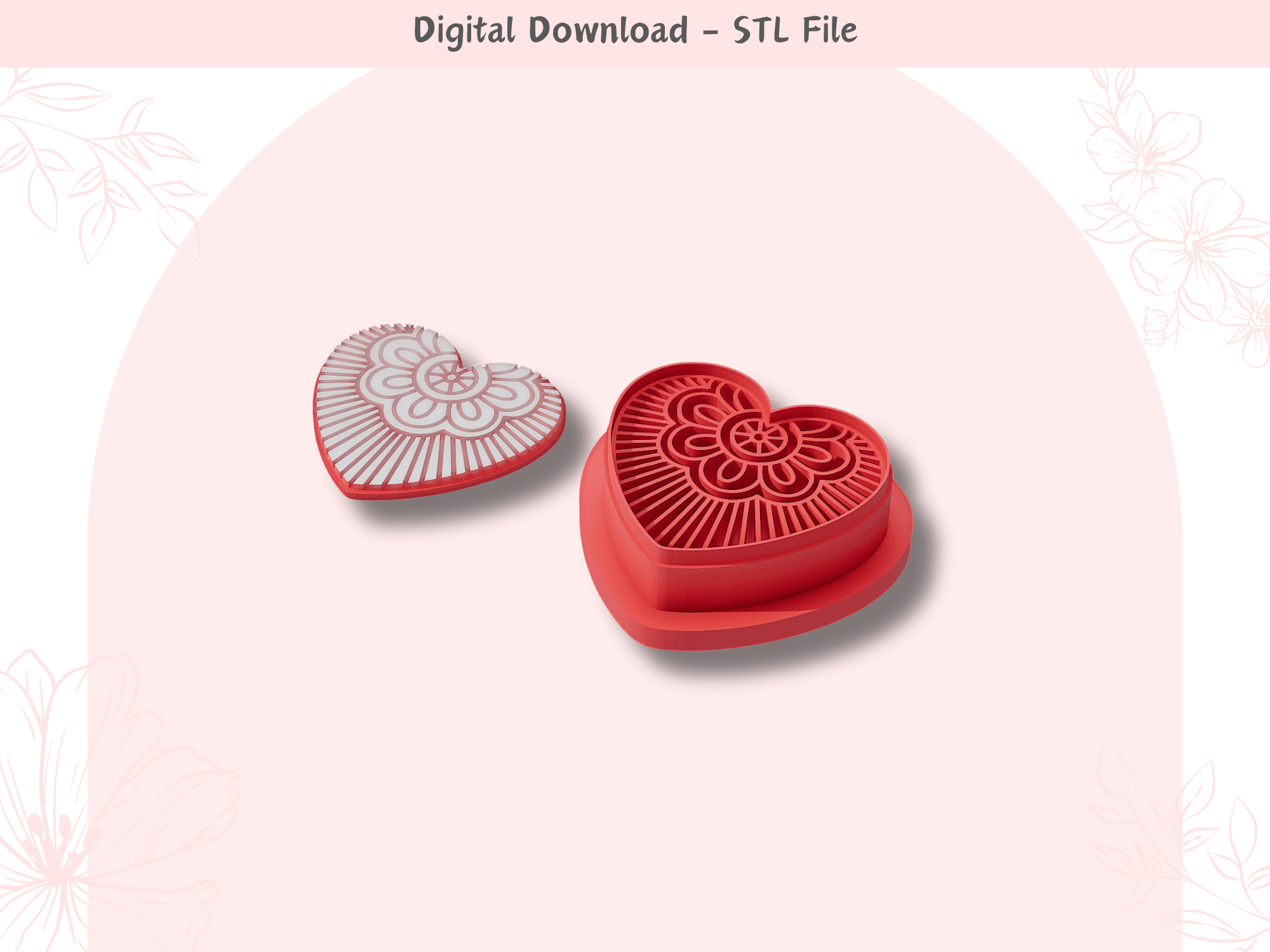 Heart Mandala Clay Cutter for Polymer Clay | Digital STL File | Clay Tools | 4 Sizes Clay Cutters 3d model