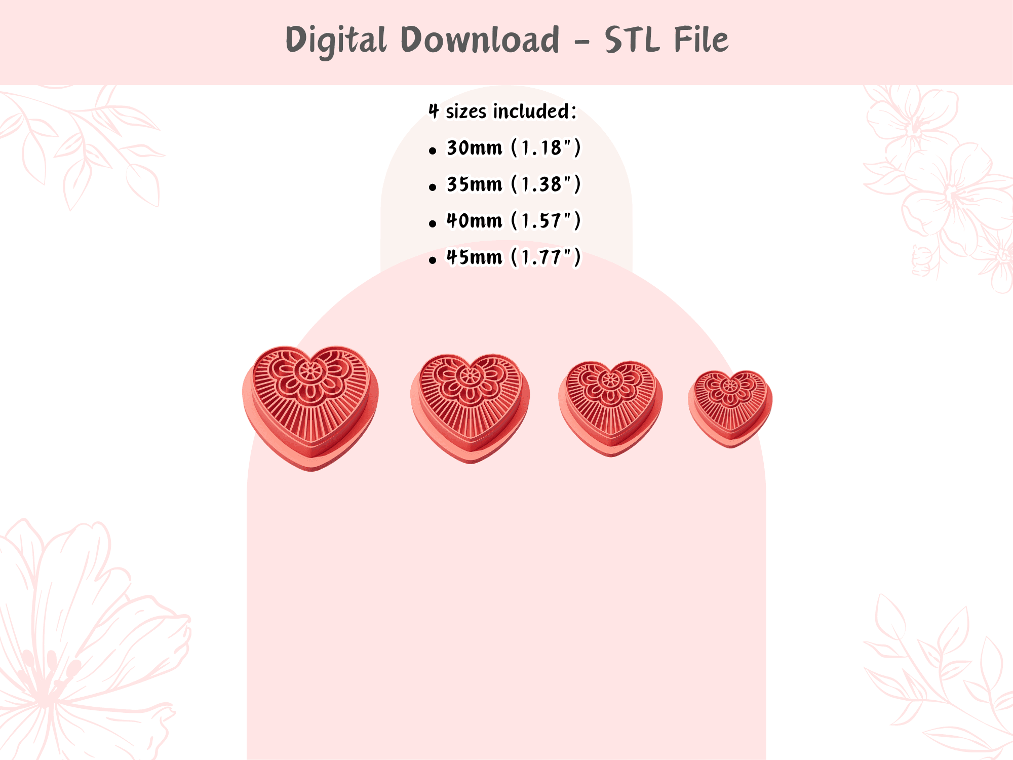 Heart Mandala Clay Cutter for Polymer Clay | Digital STL File | Clay Tools | 4 Sizes Clay Cutters 3d model