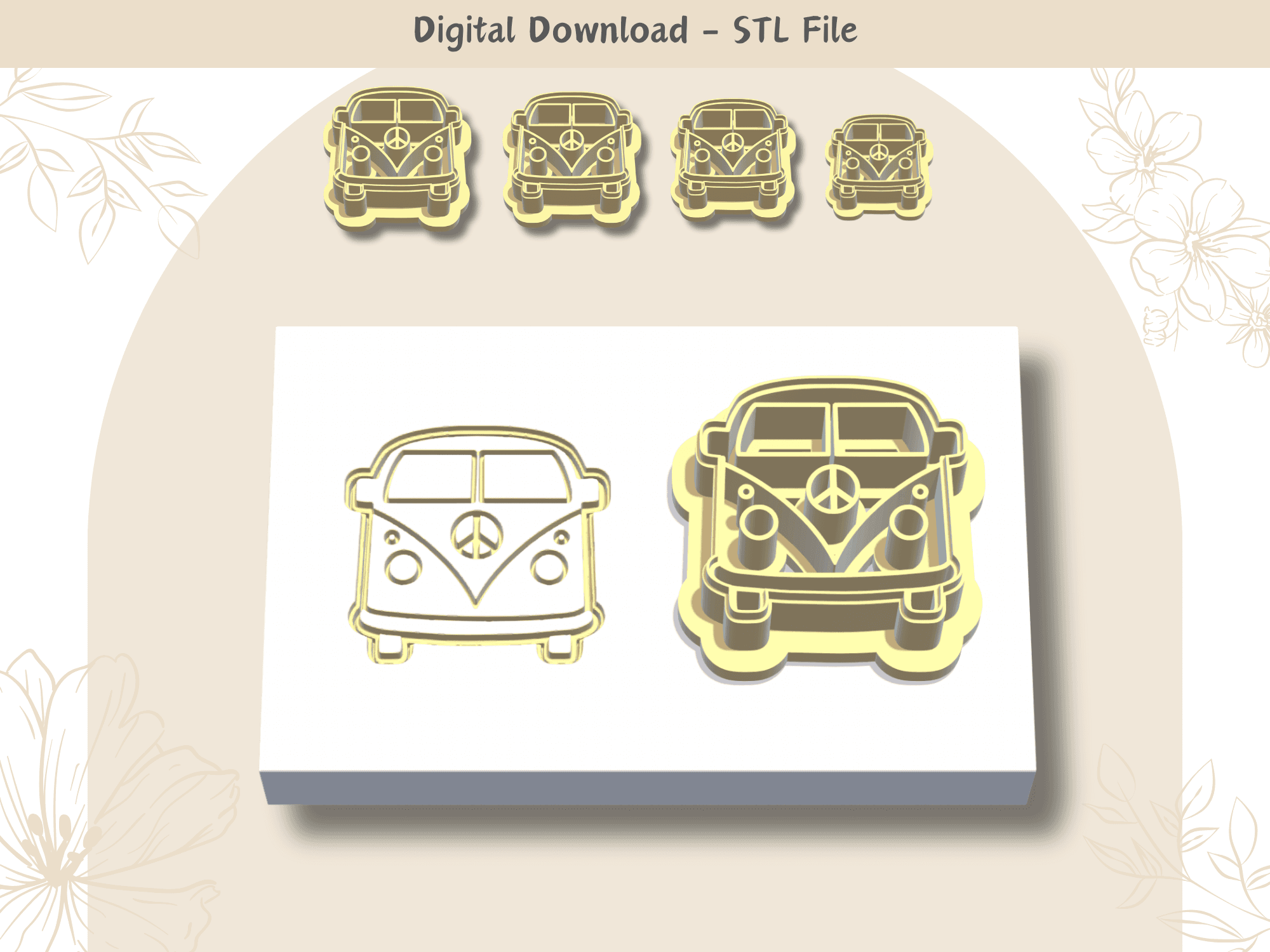 Camper Van Clay Cutter for Polymer Clay | Digital STL File | Clay Tools | 4 Sizes Summer Clay Cutter 3d model