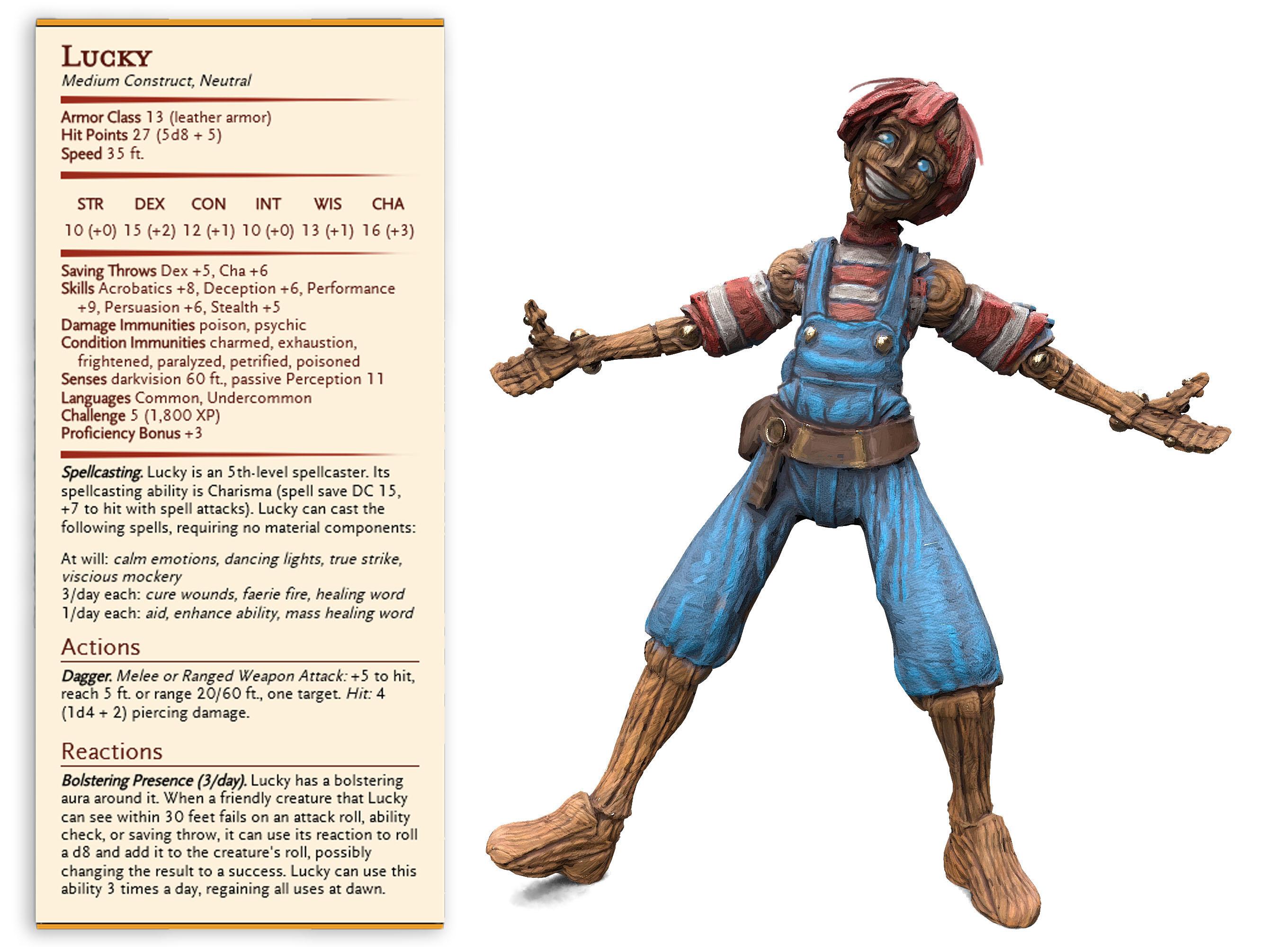 Lucky - The awakend puppet - Puppet masters apprentice -PRESUPPORTED - Illustrated and Stats - 32mm  3d model