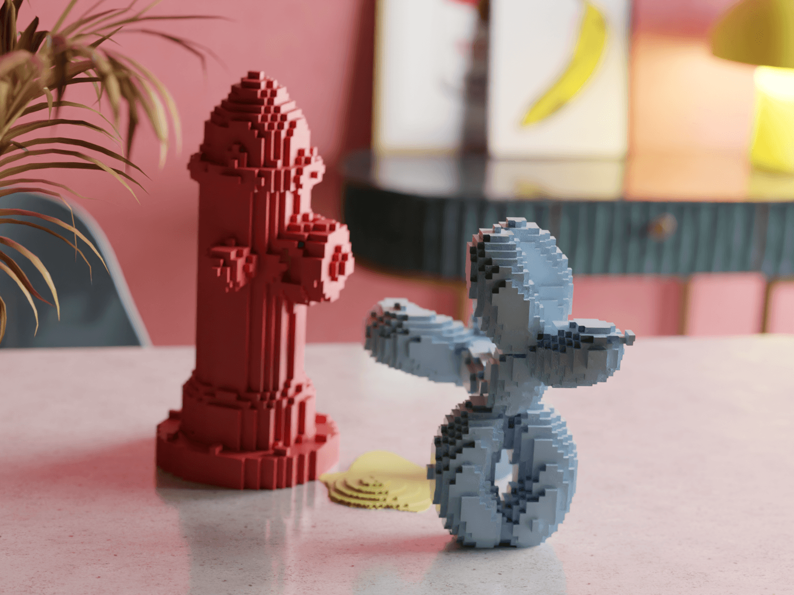 Balloon-Peeing Dog Brick-Style Sculpture 3d model