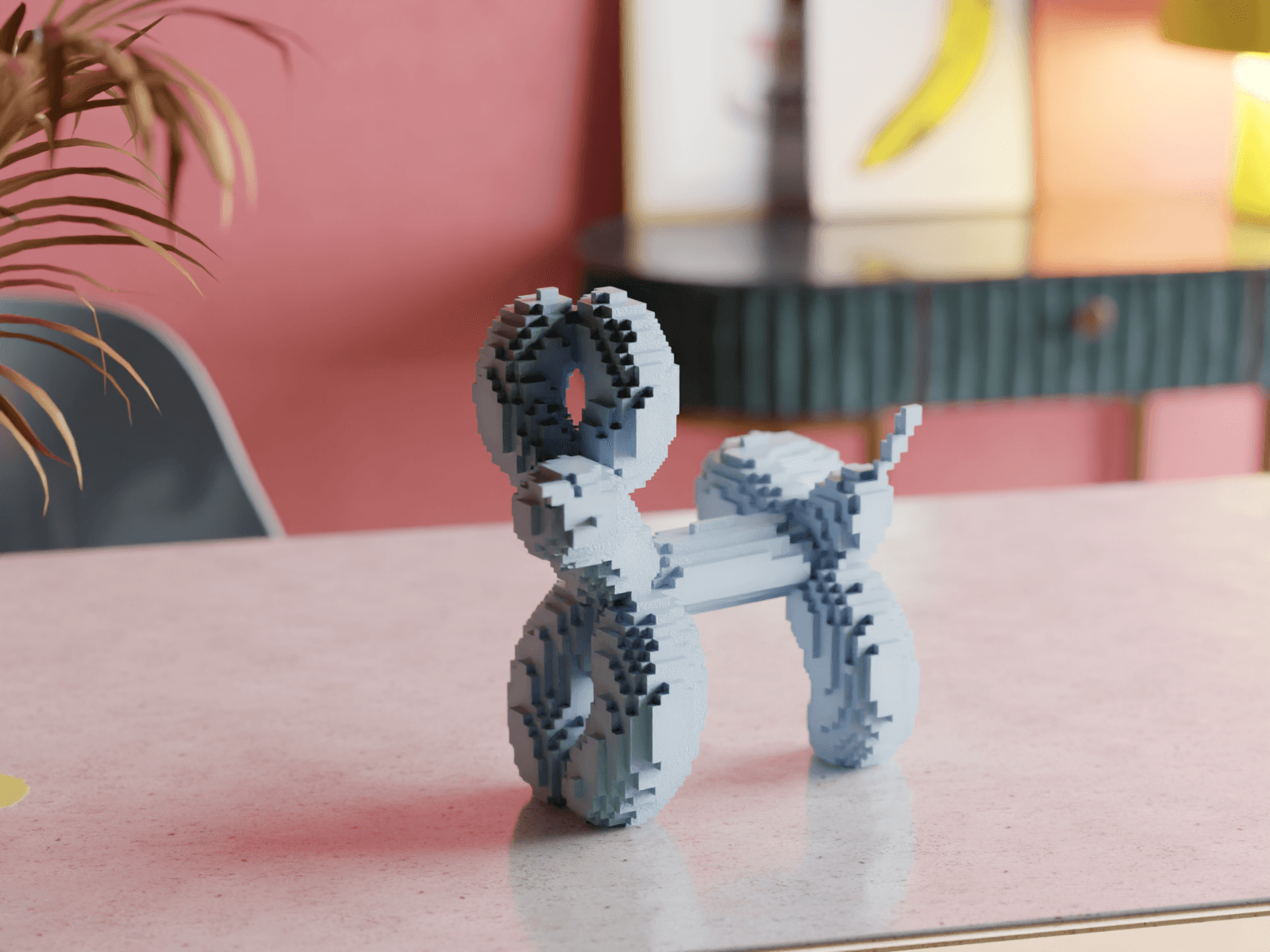 Balloon-Peeing Dog Brick-Style Sculpture 3d model