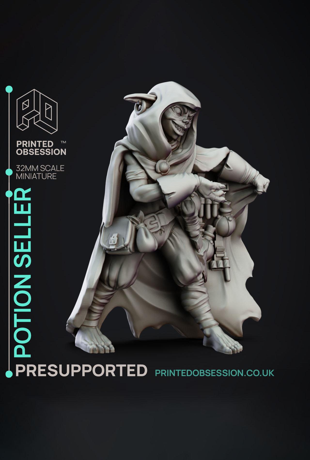 Potion Seller - Goblin Brewers - PRESUPPORTED - Illustrated and Stats - 32mm scale			 3d model