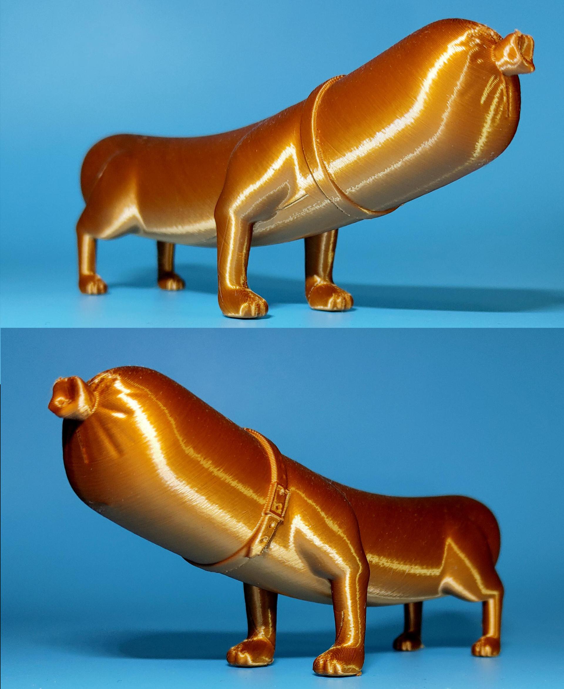 DogSausage - This model is a real wiener in my book! Printed in PolyMaker Silk Bronze PLA on Prusa MK3S+. - 3d model